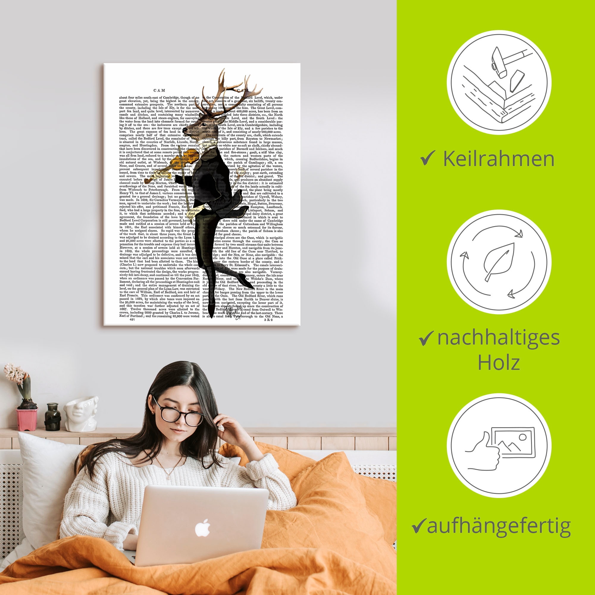 Artland Wandbild »Tanzender Hirsch mit Violine«, Humor, (1 St.), als Leinwandbild, Poster, Wandaufkleber in verschied. Größen