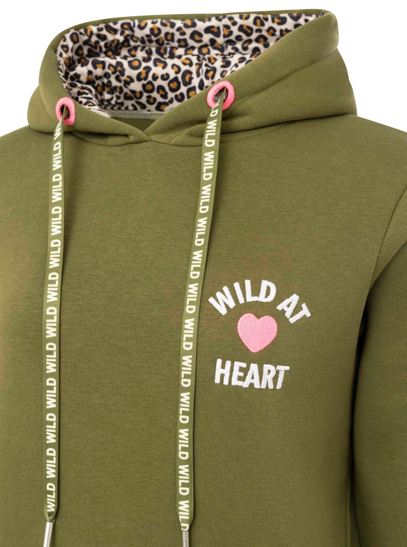 Zwillingsherz Hoodie »"Wild at heart"«, Leo Kapuze und Stickerei, bedruckter Kordelzug, gestrickte Bündchen