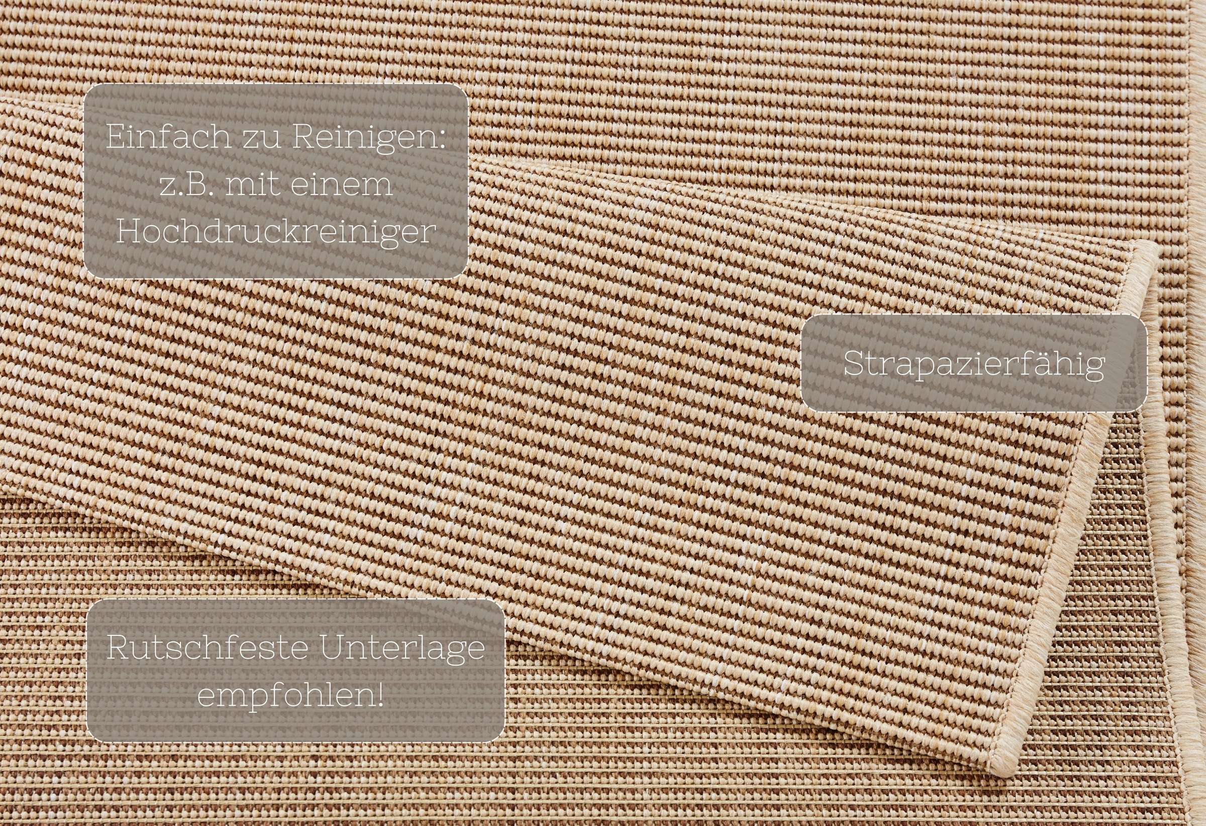 Teppich HANSE HOME "Match" Gr. 2, beige, B:80cm H:8mm L:150cm, Kunstfaser, Teppiche, Teppich, In-& Outdoor, Kurzflor, Läufer, Modern, Unifarben, Wohnzimmer, Balkon 3