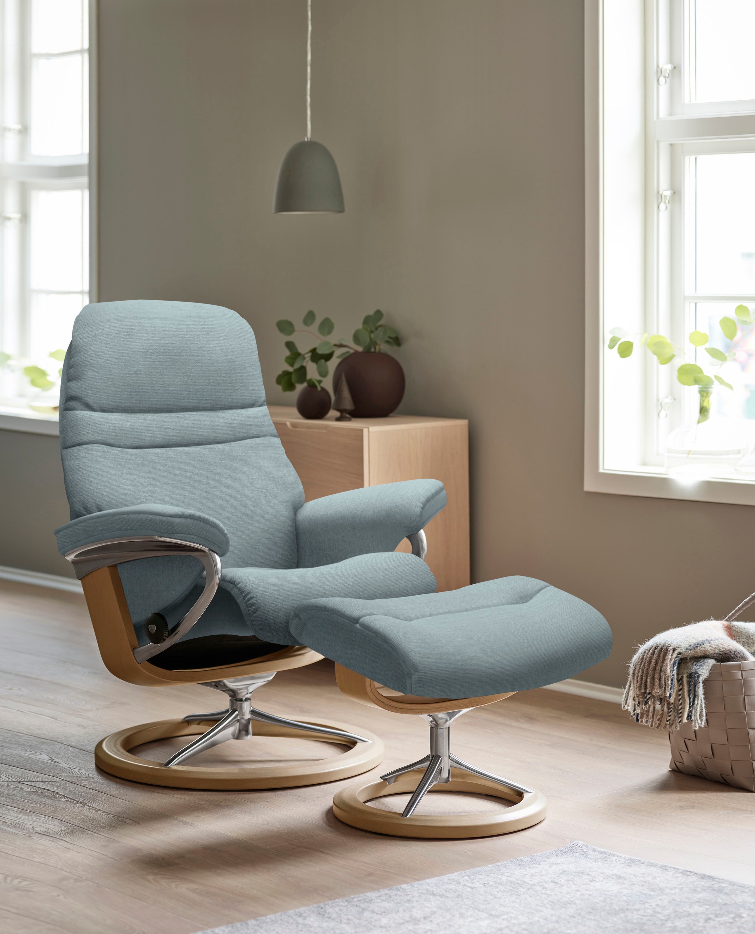 Stressless® Relaxsessel »Sunrise«, (Set, Relaxsessel mit Hocker), mit Signature Base, Größe S, Gestell Eiche
