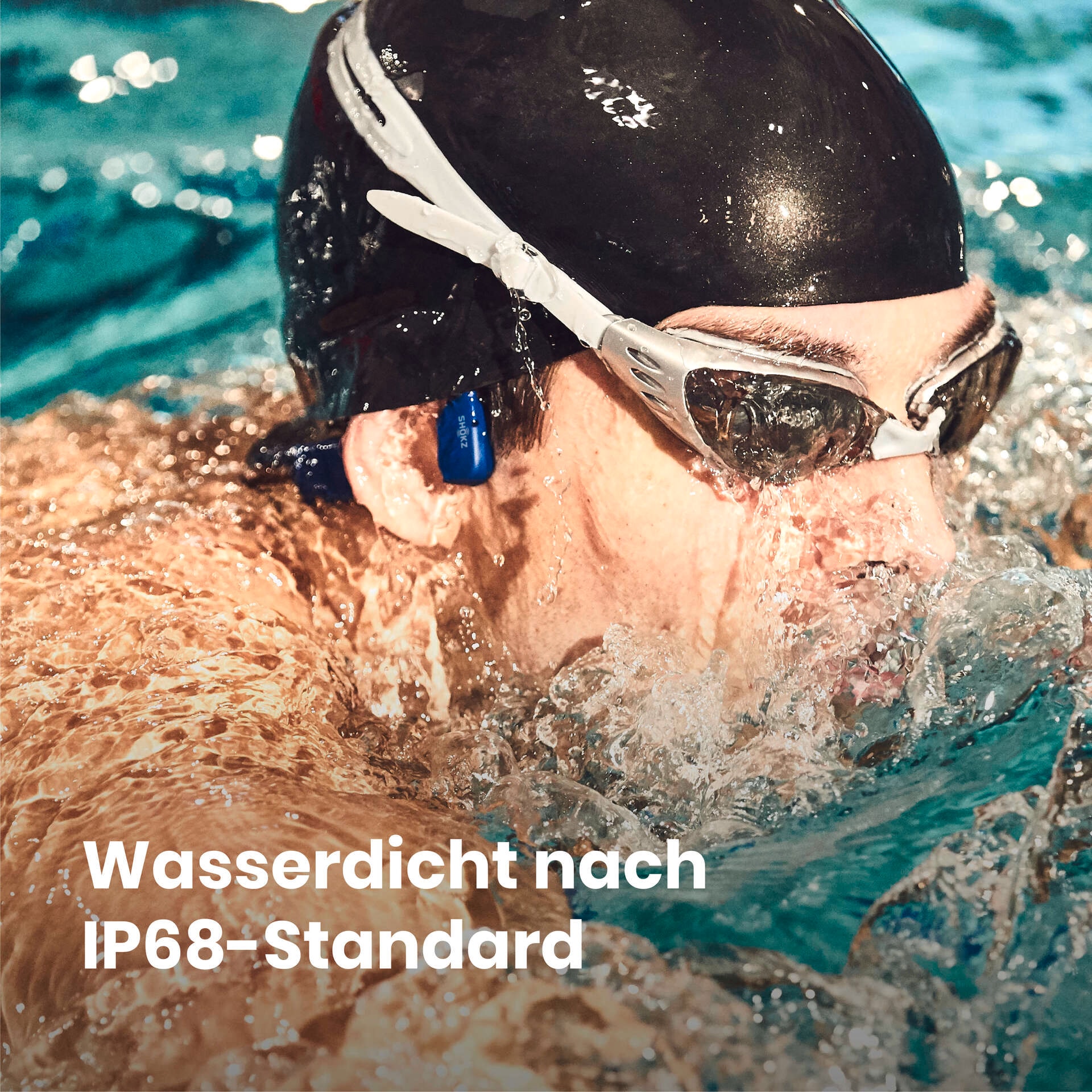 Shokz Open-Ear-Kopfhörer »OpenSwim + Cooling Towel«, integrierter MP3-Player und 4 GB Speicher