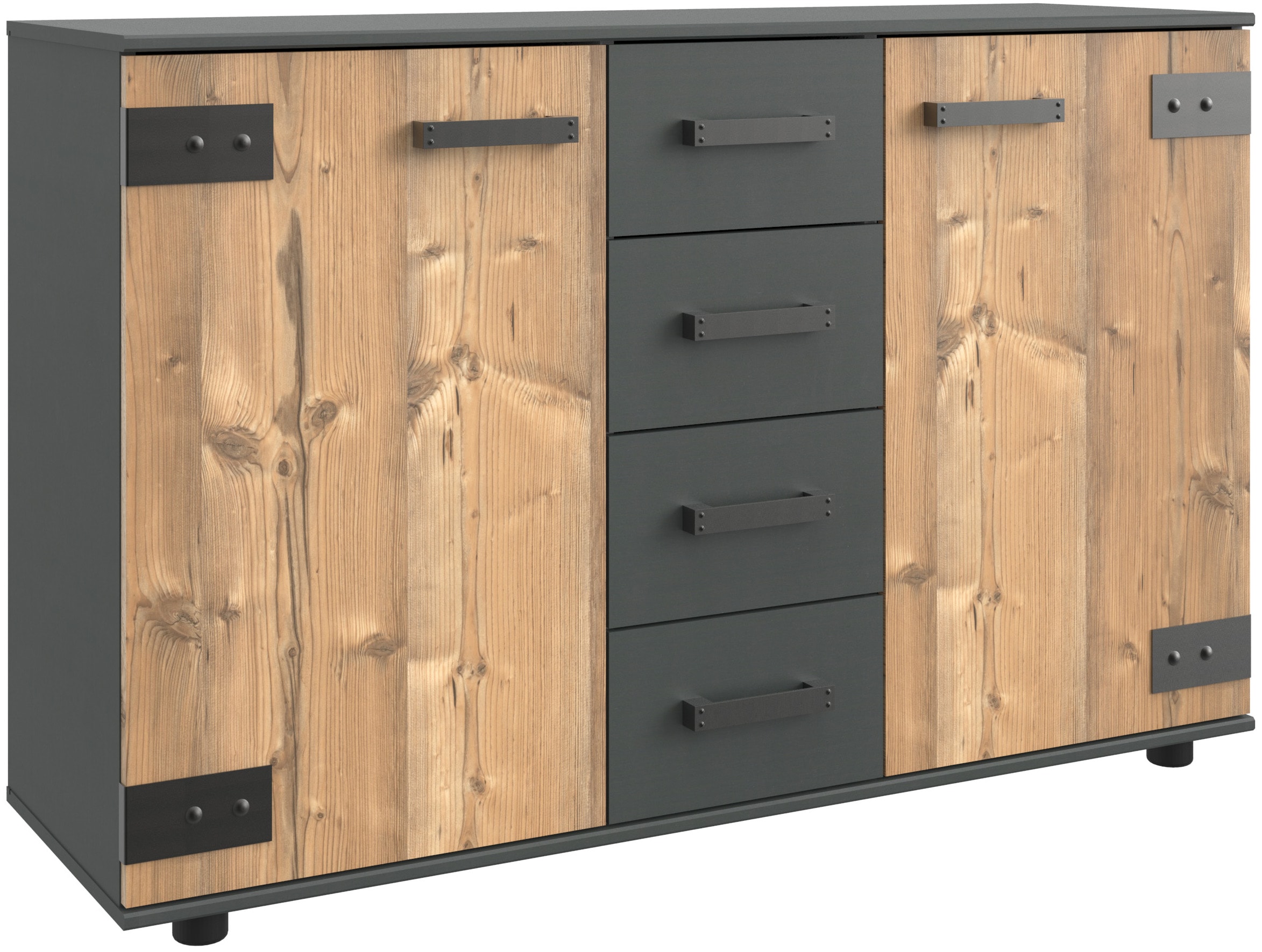 Kombikommode »Stockholm Sideboard Kommodenschrank«, rustikale Optik Industrial-Look,...