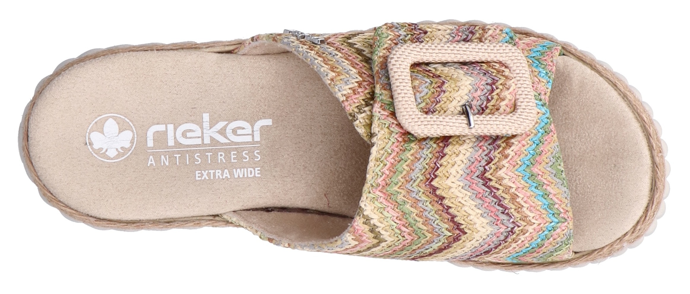 Rieker Keilpantolette, Sommerschuh, Strandschuh, Hausschuh mit praktischem Klettverschluss