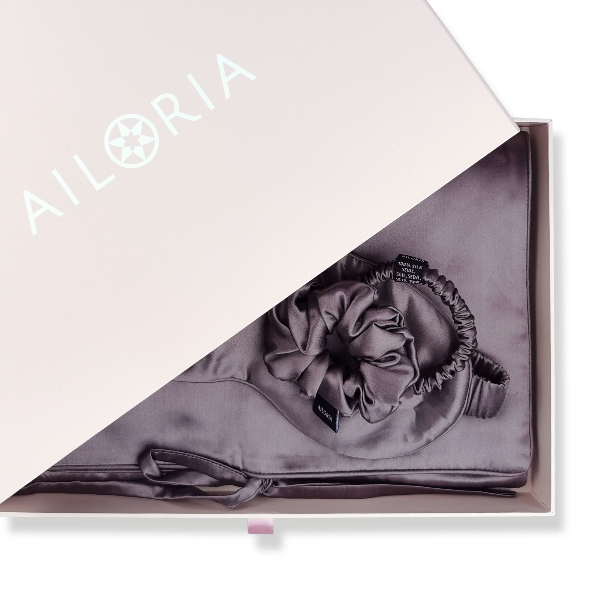 AILORIA Seidentuch »Tasche, Schlafmaske, Scrunchie S & Scrunchie M TRAVEL SET«
