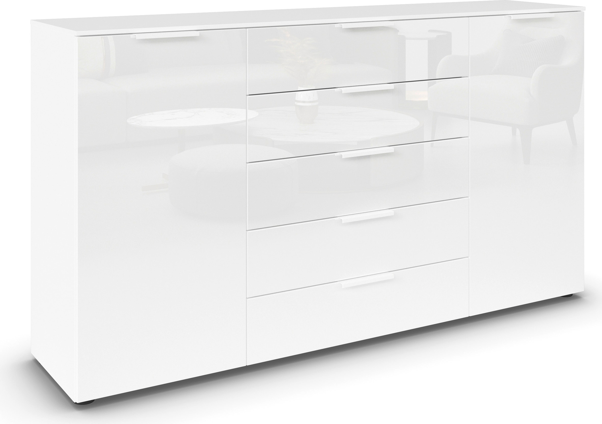 rauch Kommode "Kommode Türkommode Sideboard Kombikommode FLIPP mit Glasfront", 2-trg mit 5 Schubladen und Soft-Close, 2 