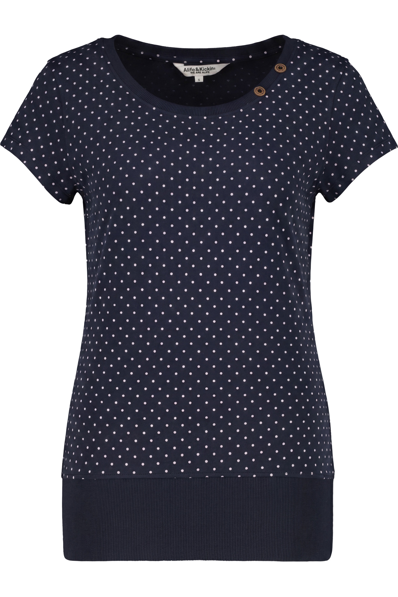 Alife & Kickin Kurzarm mit Polka-Dot-Allover-Print, Scoop-Neck und Rippbund