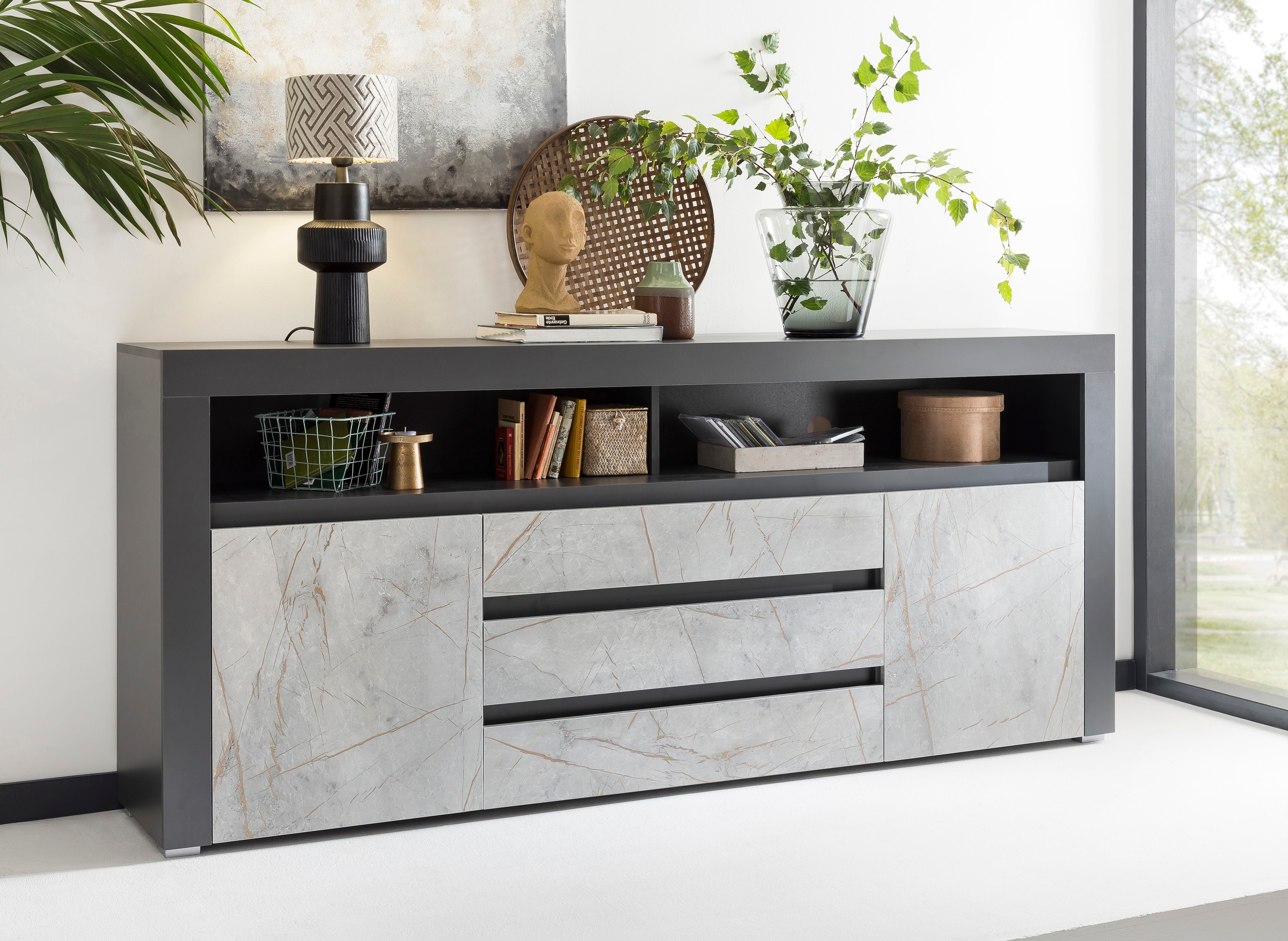 Home affaire Sideboard »Stone Marble«, mit einem edlen Marmor-Optik Dekor, Breite 200 cm kaufen