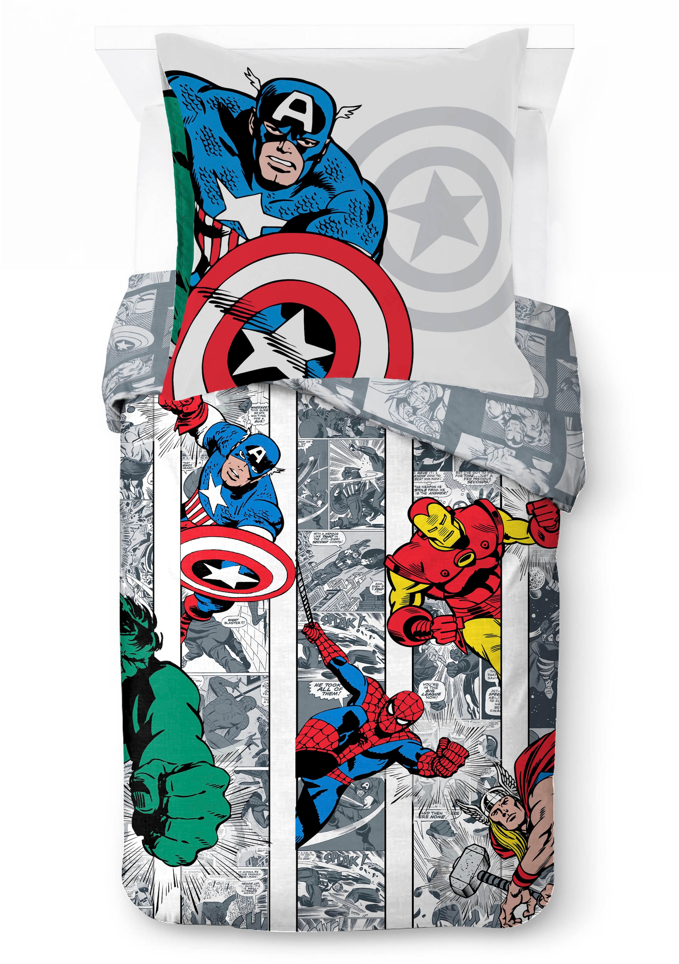 MARVEL Kinderbettwäsche "Marvel Comics Bettbezug-Set 135x200 cm + Kissenbez günstig online kaufen