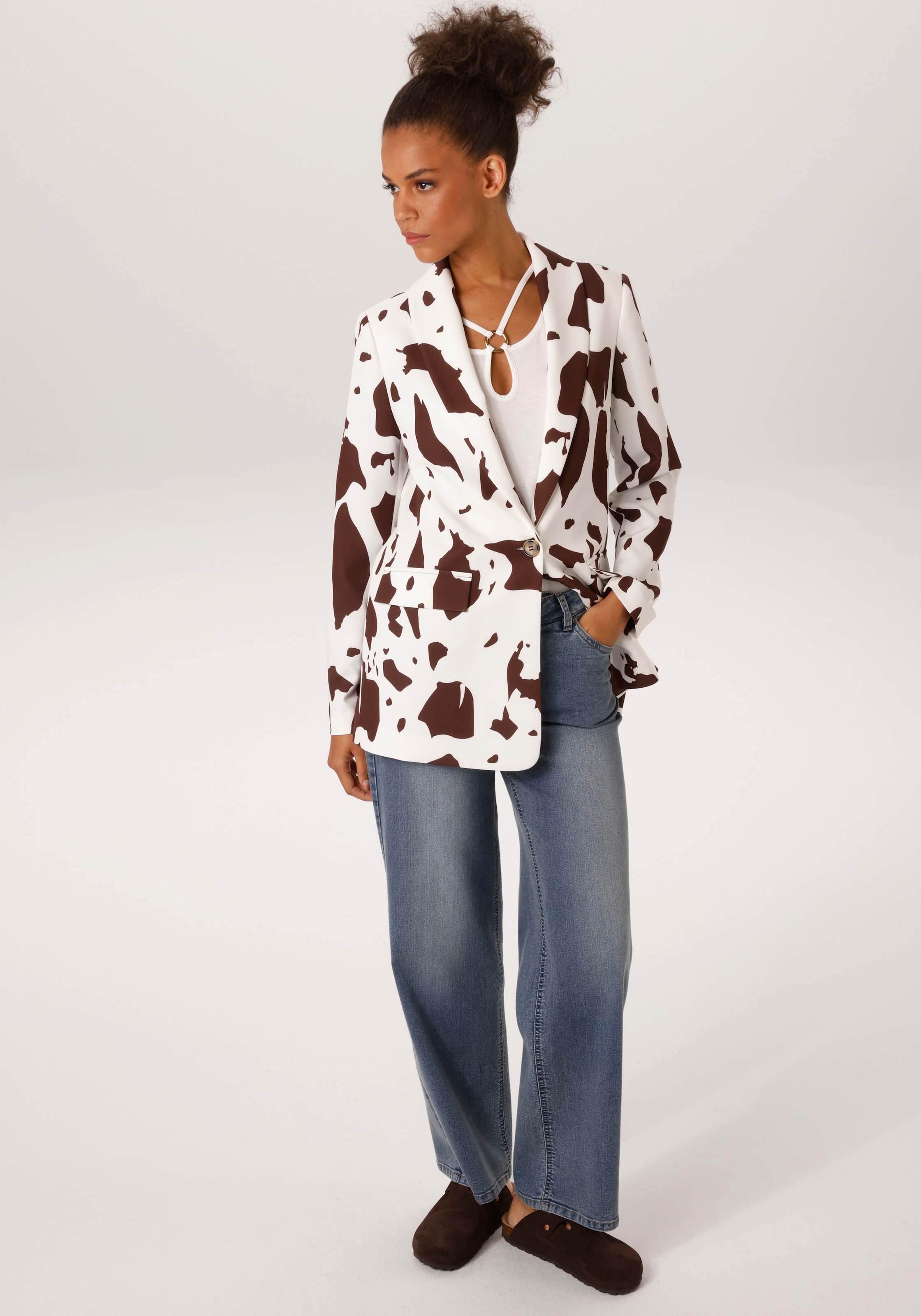 Aniston CASUAL Longblazer mit topaktuellen Kuh-Flecken -jedes Teil ein Unikat - NEUE KOLLEKION