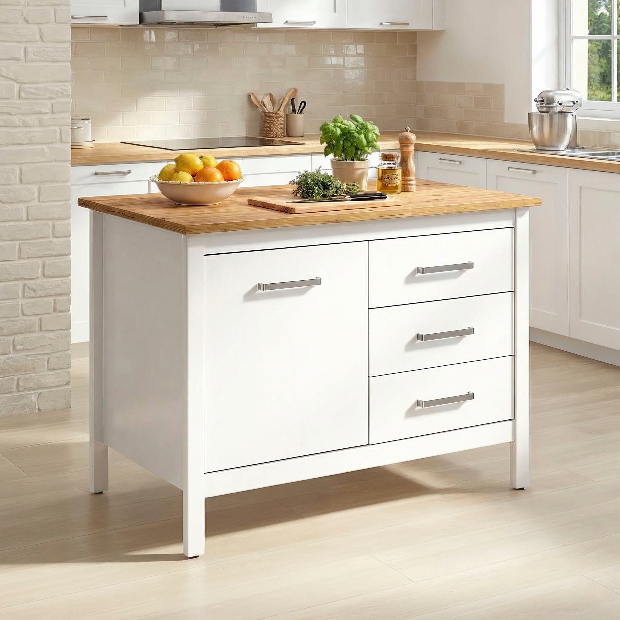 Inter Link Bartisch »Pienza im Skandi Look, multifunktional für Küche & Essbereich, Weiss« 1 Stk. tlg. Kücheninsel mit Soft-Close, Platz für 2 Hocker, 124x75x91 cm