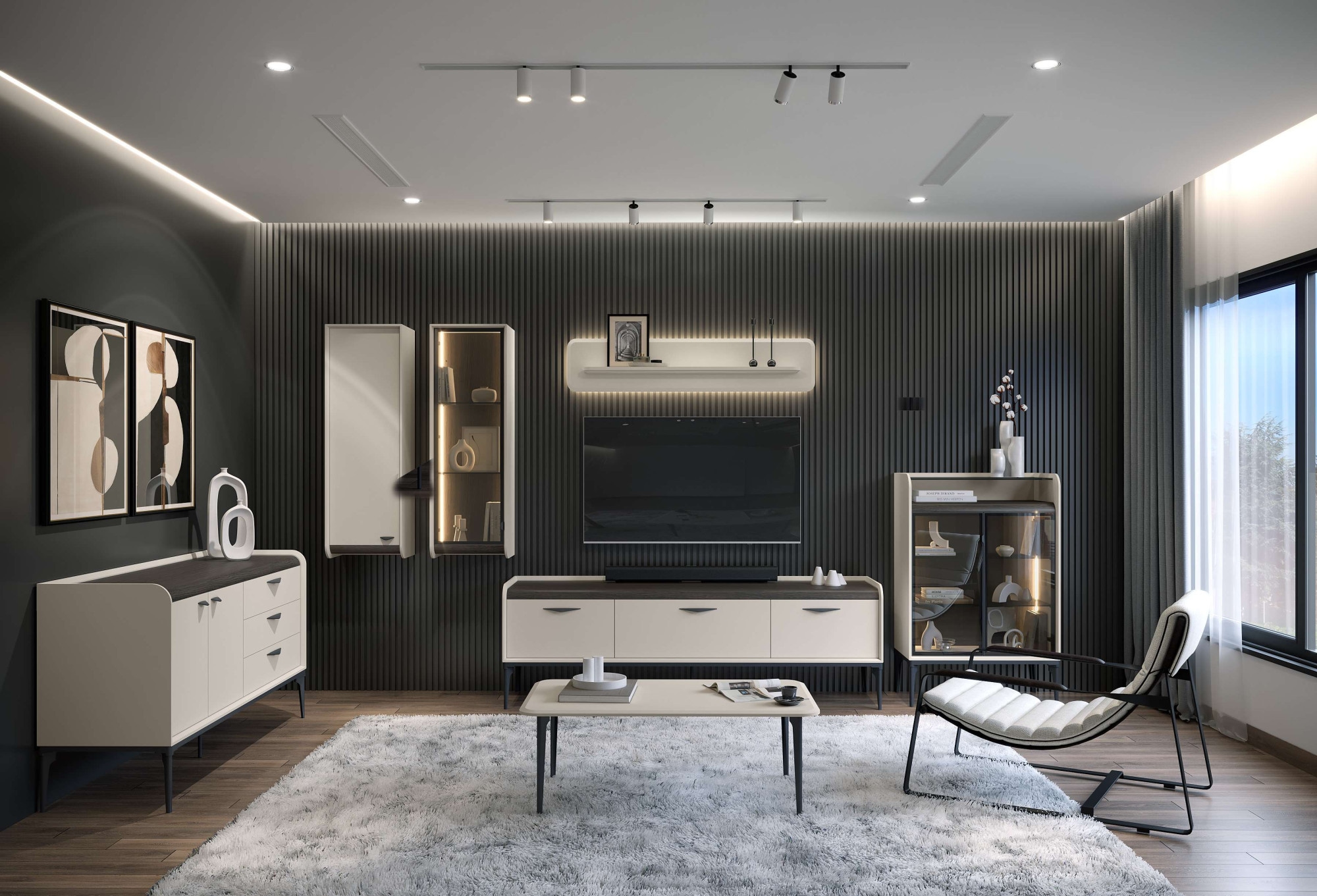 OTTO home Highboard »Sofy  Sideboard, Kommode, Anrichte, Schrank« UV lackiert, Soft Close Funktion, Metallgestell in Anthrazit Dekor