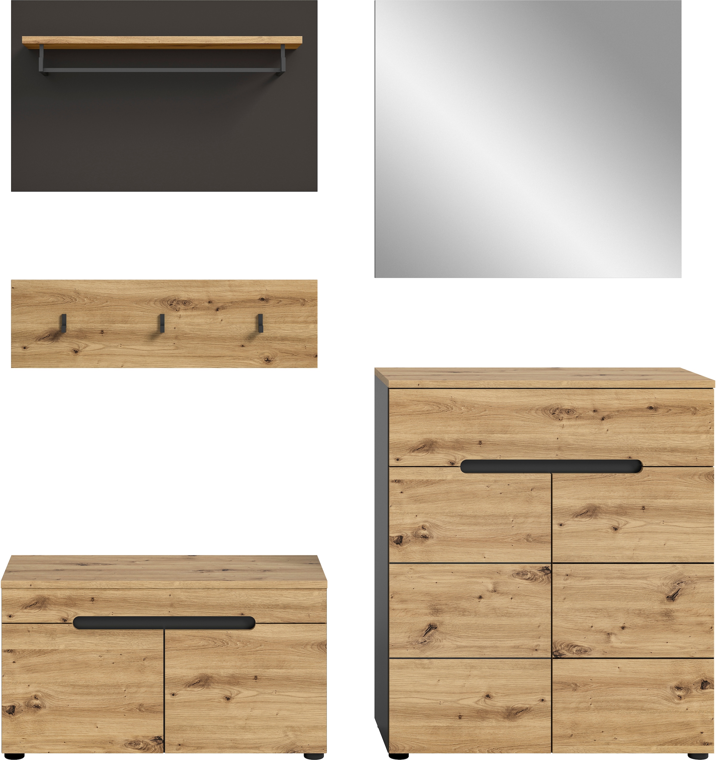 INOSIGN Garderoben-Set »REHAT, TOPSELLER!, 5-teilig, Breite 175cm, individuell stellbar«, (4 St.), Garderobenkombination, Kombination, Diele, Garderobe, Garderobenmöbel