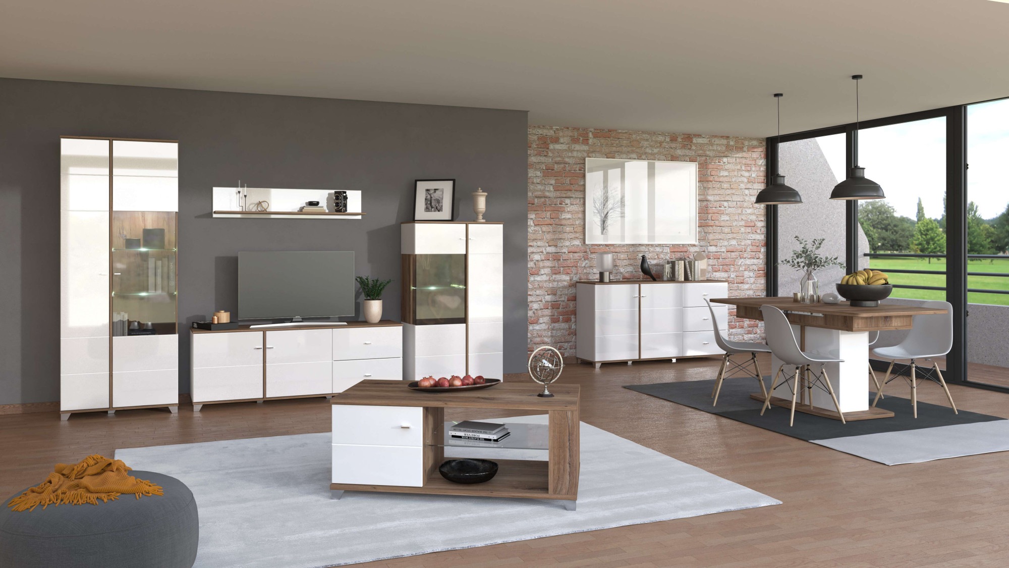 INOSIGN TV-Board »Burgundy Lowboard, TV-Schrank, TV-Ständer, Hochglanzfronten«, Hochglanzfronten und eine Innenausstattung in Flagstaff Eiche