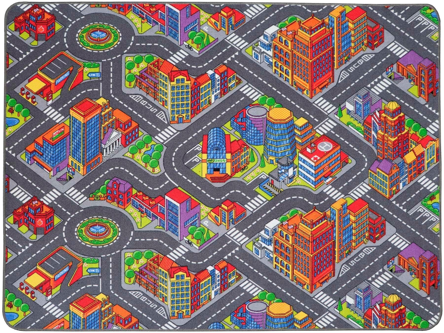 Primaflor-Ideen in Textil Kinderteppich "BIG CITY", rechteckig, 5 mm Höhe, Straßen-Spiel-Teppich, Straßenbreite ca. 9 cm