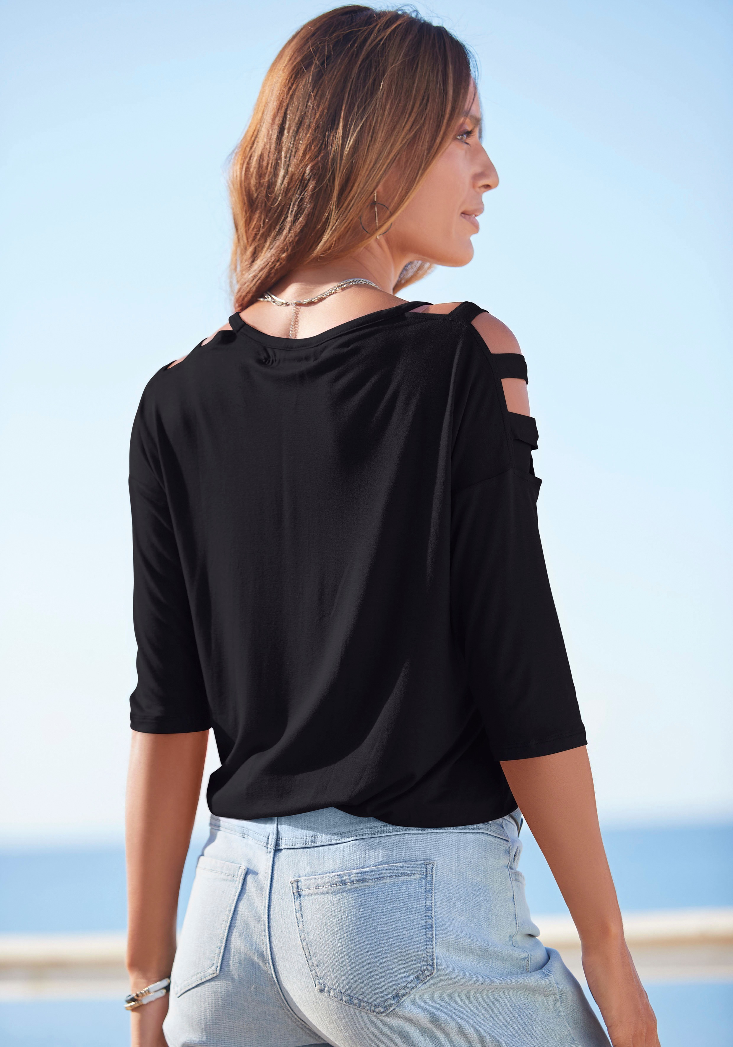 Thumbnail - LASCANA 3/4-Arm-Shirt mit Cut-outs, raffiniertes Longsleeve, schulterfrei