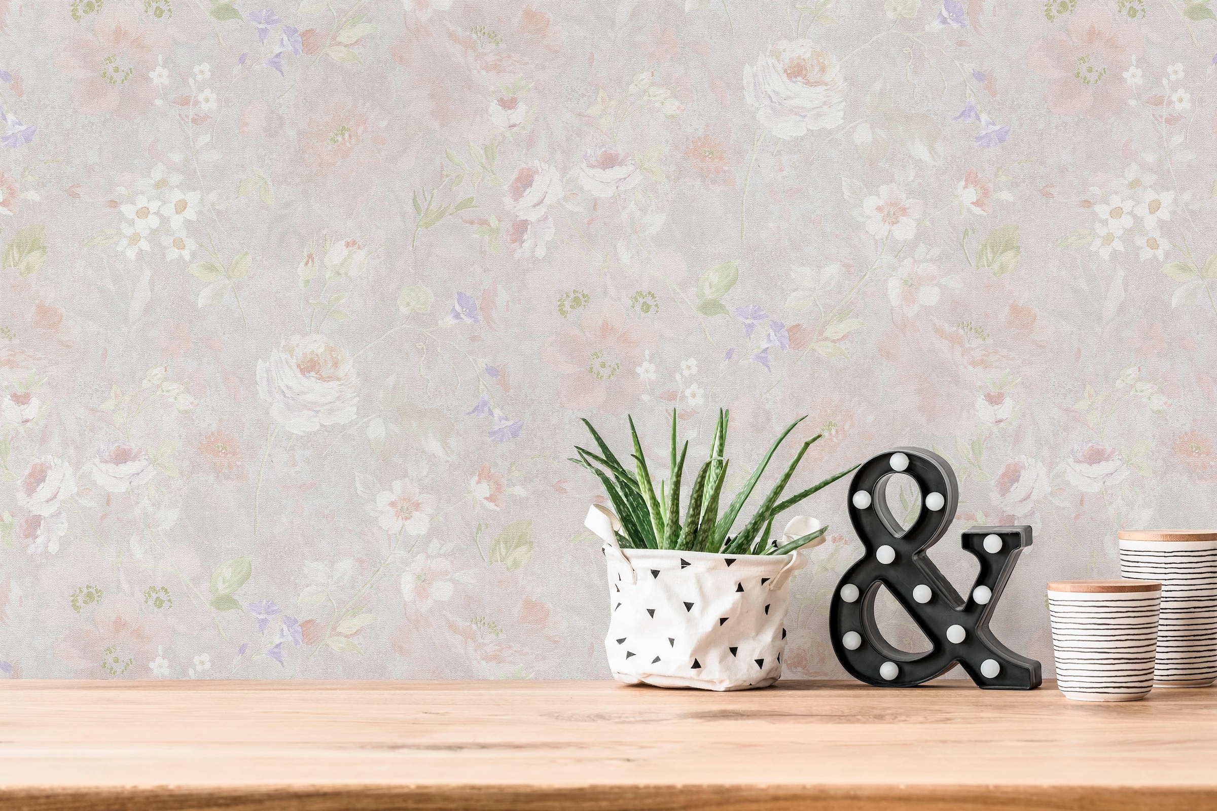 A.S. Création Vliestapete "Natural Living Blumentapete" gemustert matt neutral leicht strukturiert Blumentapete Vlies Vlies Wand Tapeten Wohnzimmer Schlafzimmer Küche
