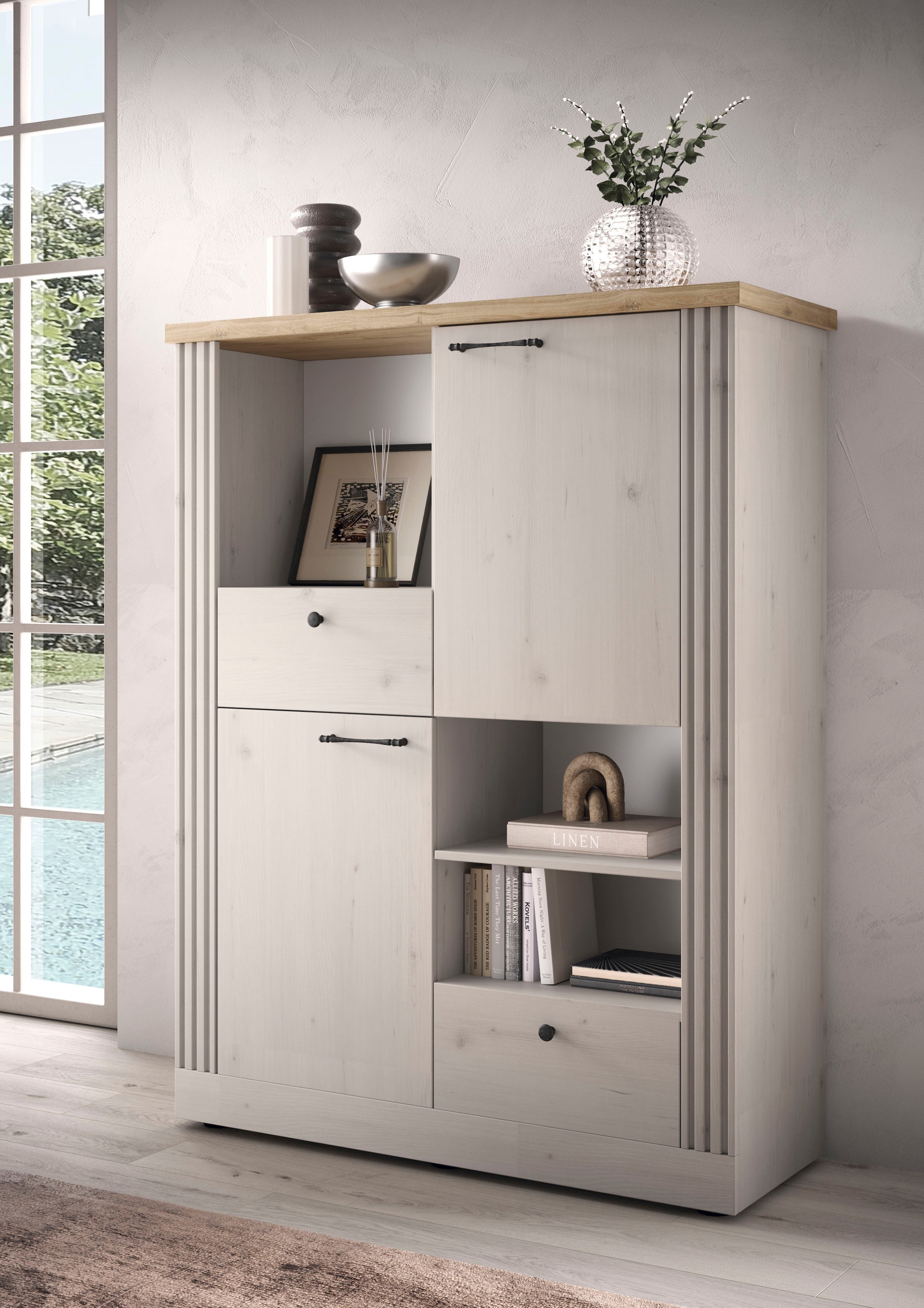 Highboard »Country Höhe 160 cm u. Breite 118 cm, Kommode 2 Türen, 2 Schubkästen,«,...