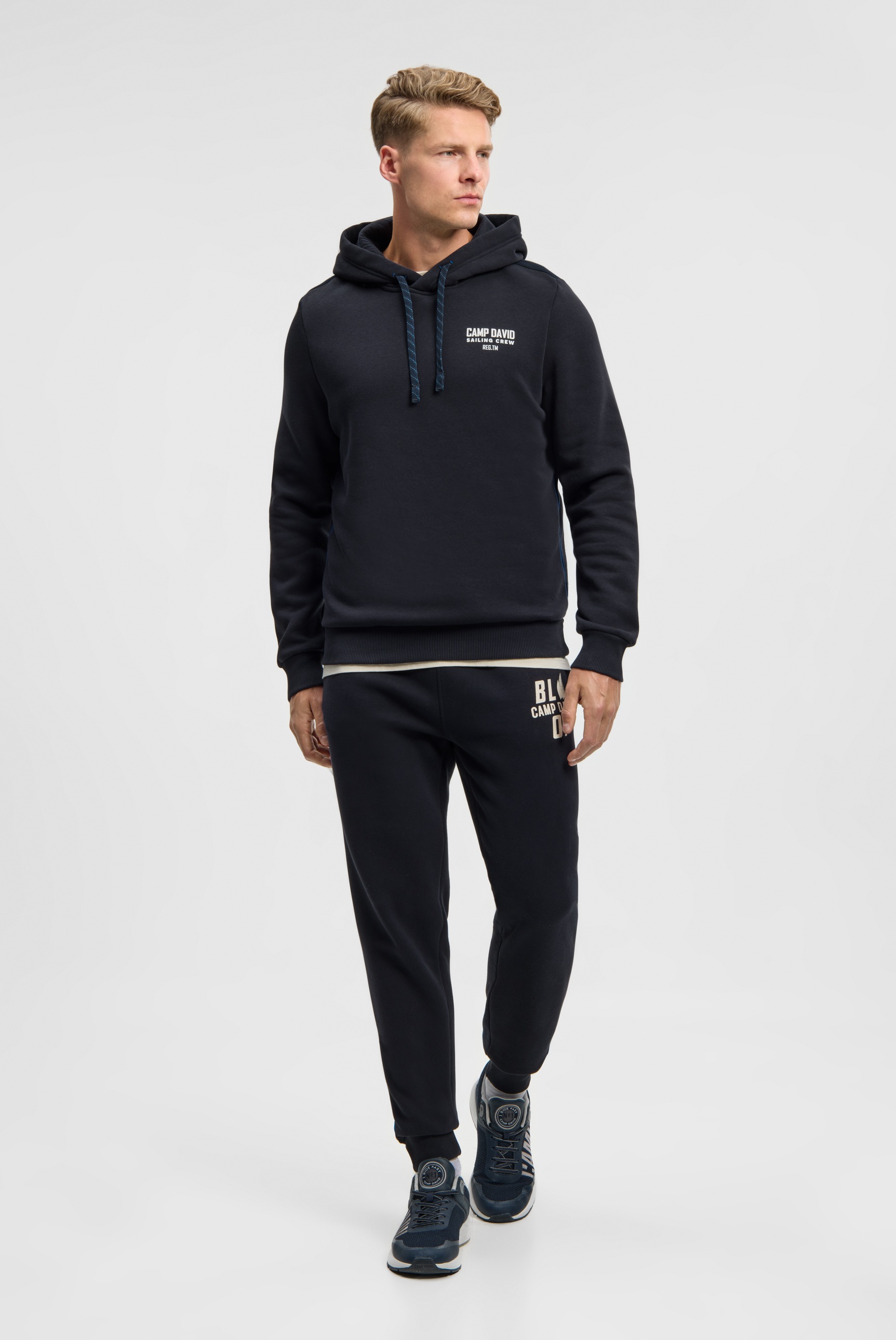 Kapuzensweatshirt CAMP DAVID, Herren, Gr. XXL, blau, Sweatware, Material: 65% Baumwolle, 35% Polyester, bedruckt, relaxed fit normal, Rundhals, eingesetzt Rippbündchen, Sweatshirts, mit reflektierenden Details 3