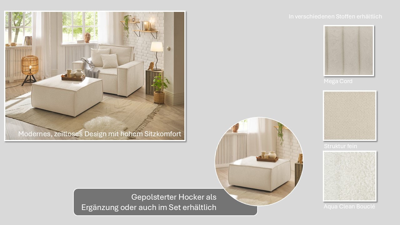 OTTO home Loveseat "FINNLEY Struktur fein, Sessel kombinierbar m. der Serie FINNLEY" 1 Stk. tlg. verfügbar in den Stoffqualitäten Bouclé, Struktur fein und Mega Cord
