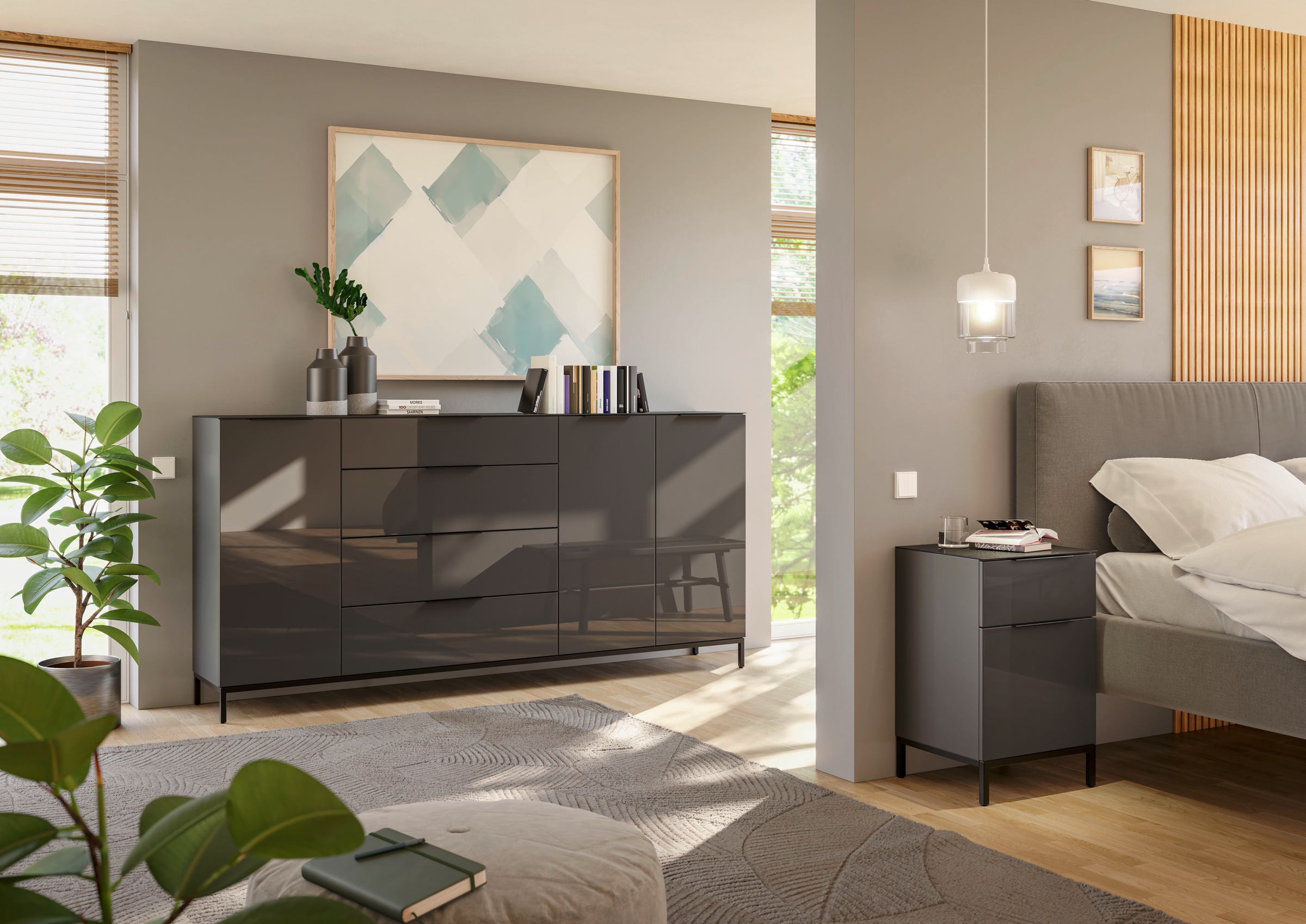 Manjana Möbel Sideboard "Style" mit Metallgriffen & Glasfront, Soft-Close, günstig online kaufen