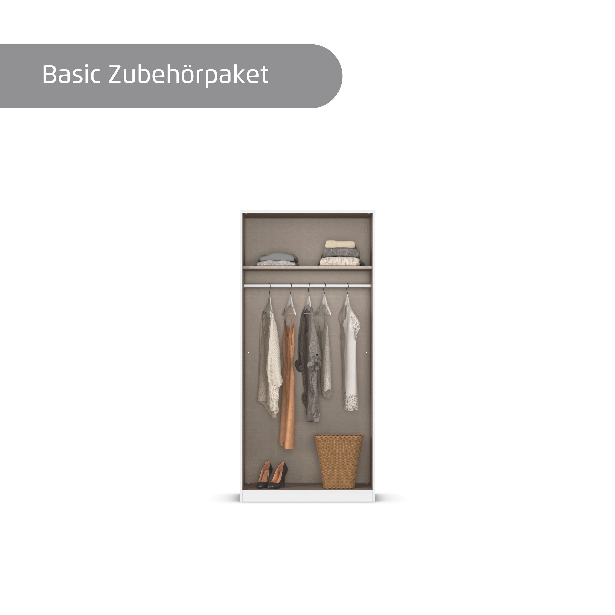 rauch Kleiderschrank, (in 3 verschiedenen Ausstattungen BASIC/CLASSIC/PREMIUM), mit hochwertigen Stangengriffen in Schwarz aus Metall MADE IN GERMANY