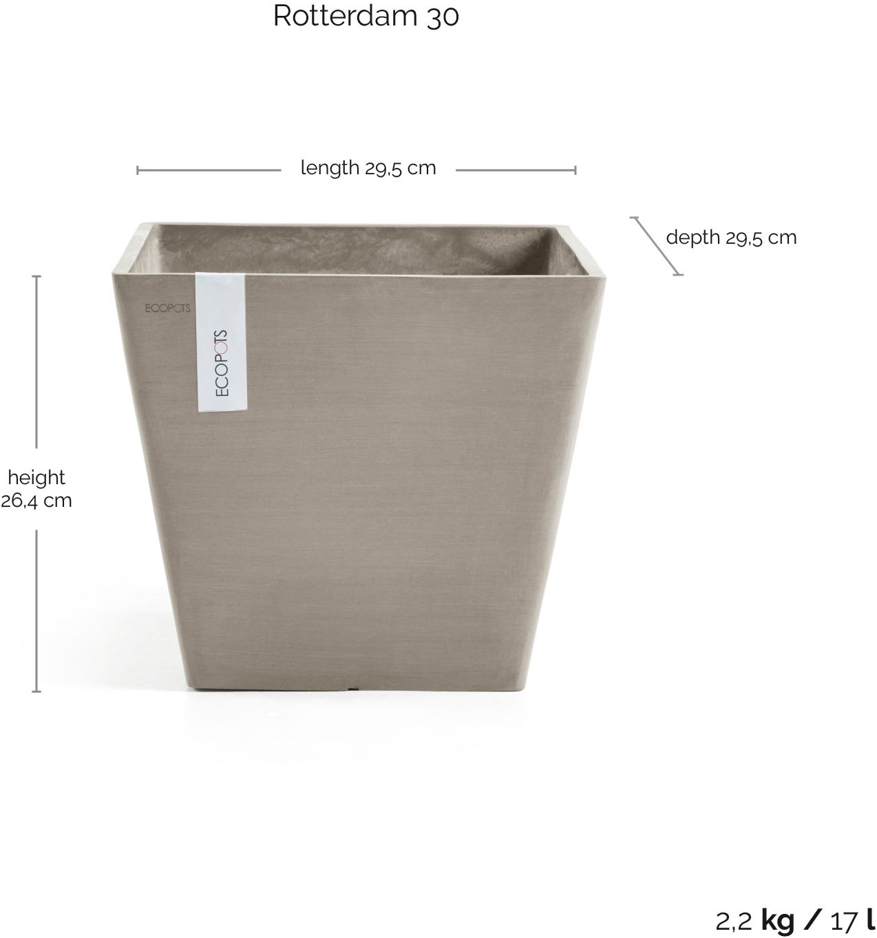 ECOPOTS Blumentopf »ROTTERDAM Taupe« BxTxH: 30x30x26 cm