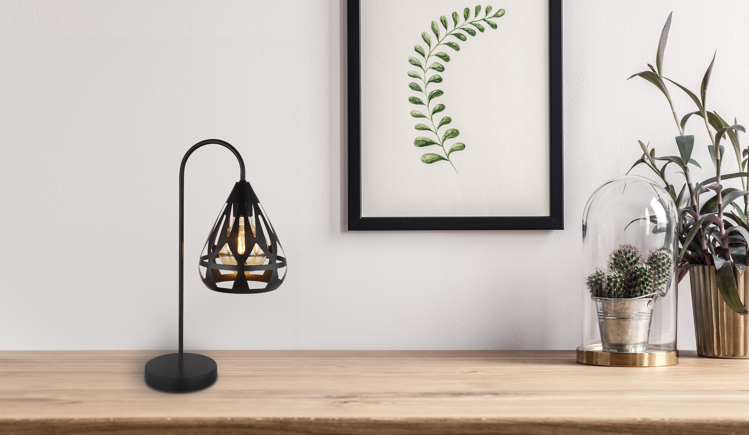 GLOBO LIGHTING Tischleuchte »HASSAN«, Leuchtmittel E27 | ohne Leuchtmittel, Tischlampe/schwarz/Dekor/Dekorstanzungen/Schlafzimmer/Wohnzimmer