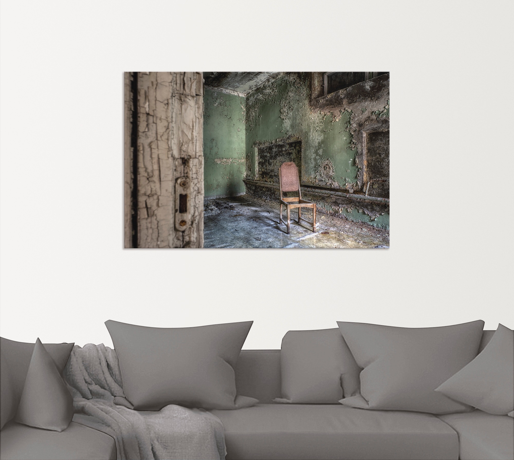 Artland Wandbild »Lost Place - einsamer Stuhl«, Fenster & Türen, (1 St.), als Alubild, Outdoorbild, Leinwandbild, Poster, Wandaufkleber