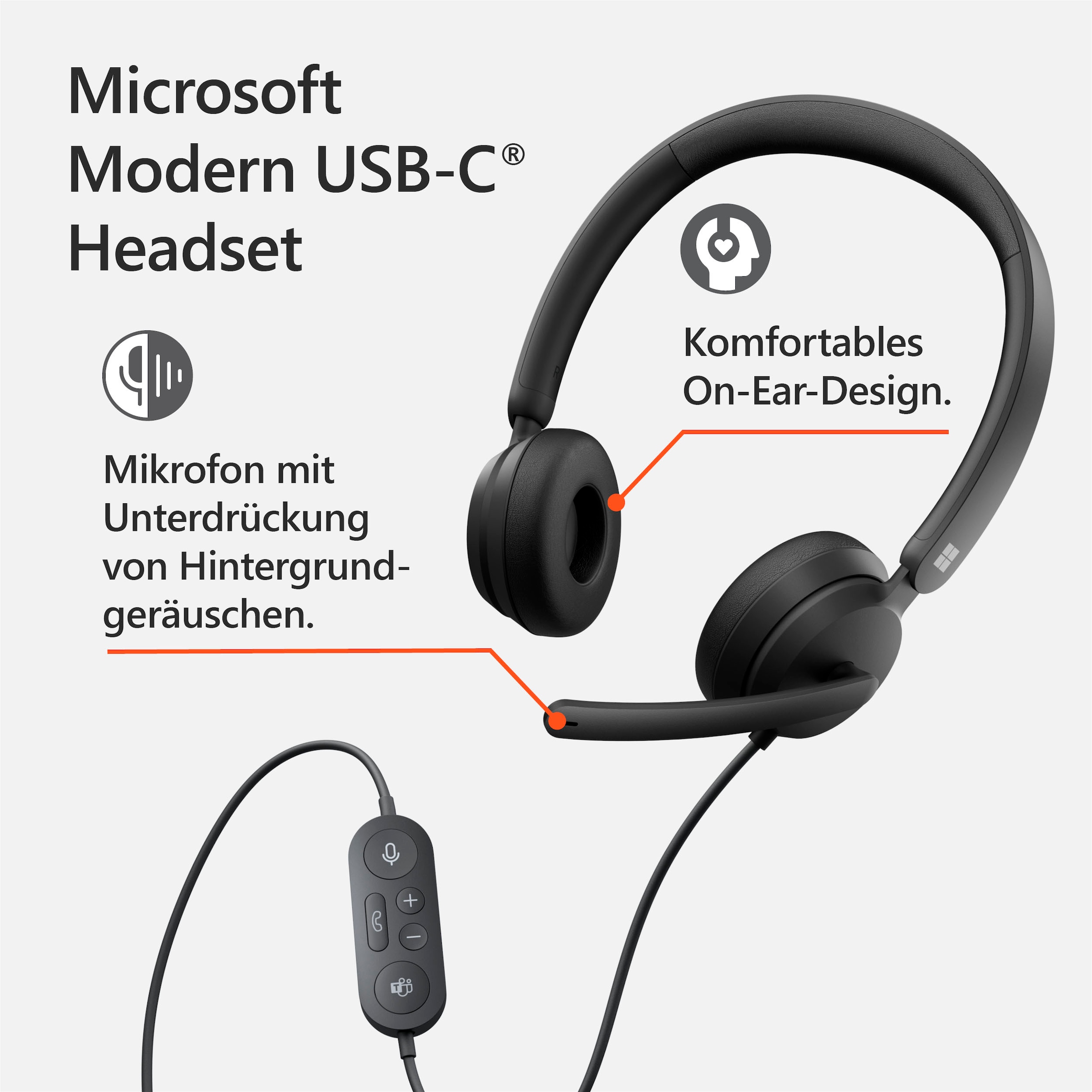 Microsoft On-Ear-Kopfhörer »Modern USB-C | Headset«, Anrufe Steuerung Noise-Cancelling-integrierte Musik für BAUR und