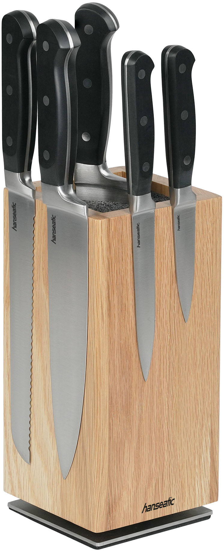 Hanseatic Magnet-Messerblock "hanseatic PREMIUM, aus Holz, Messerblock Set, 6-tlg." 6 Stk. elegantes Design, herausnehmbarer Borsteneinsatz, 360-Grad-drehbar