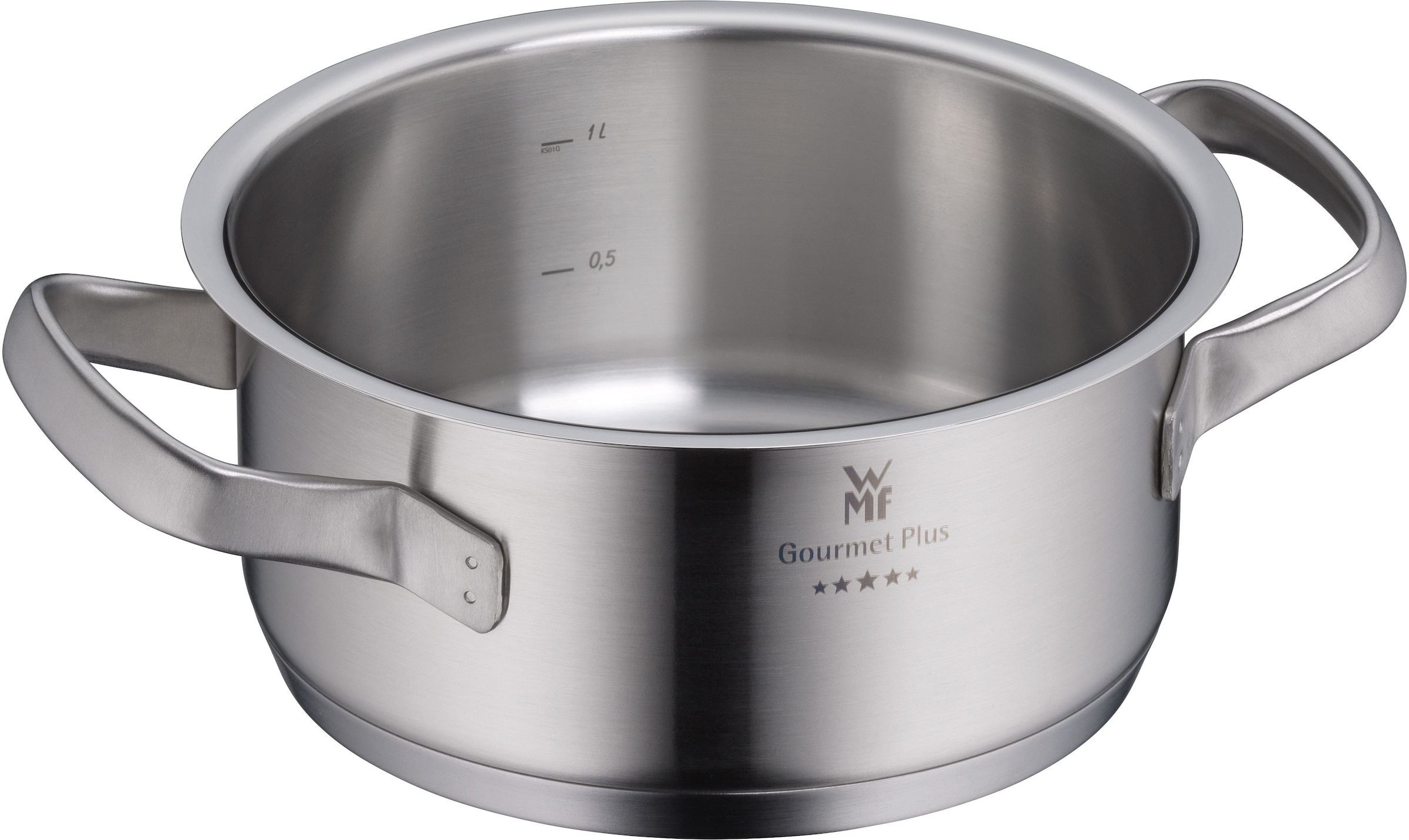 WMF Bratentopf »Gourmet Plus«, Cromargan® Edelstahl Rostfrei 18/10, (2 tlg.), wärmeduzierende Hohlgriffe, Innenskalierung, breiter Schüttrand
