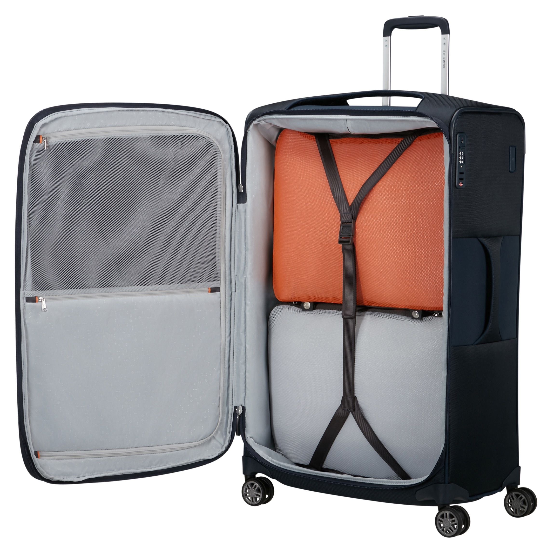 Samsonite Weichgepäck-Trolley »RE-LITE, verschiedene Größen und Farben«, (Set, 2 St., mit 2 Packwürfeln), 4 Rollen, Reisekoffer TSA-Schloss Stickerbogen Volumenerweiterung Laptopfach