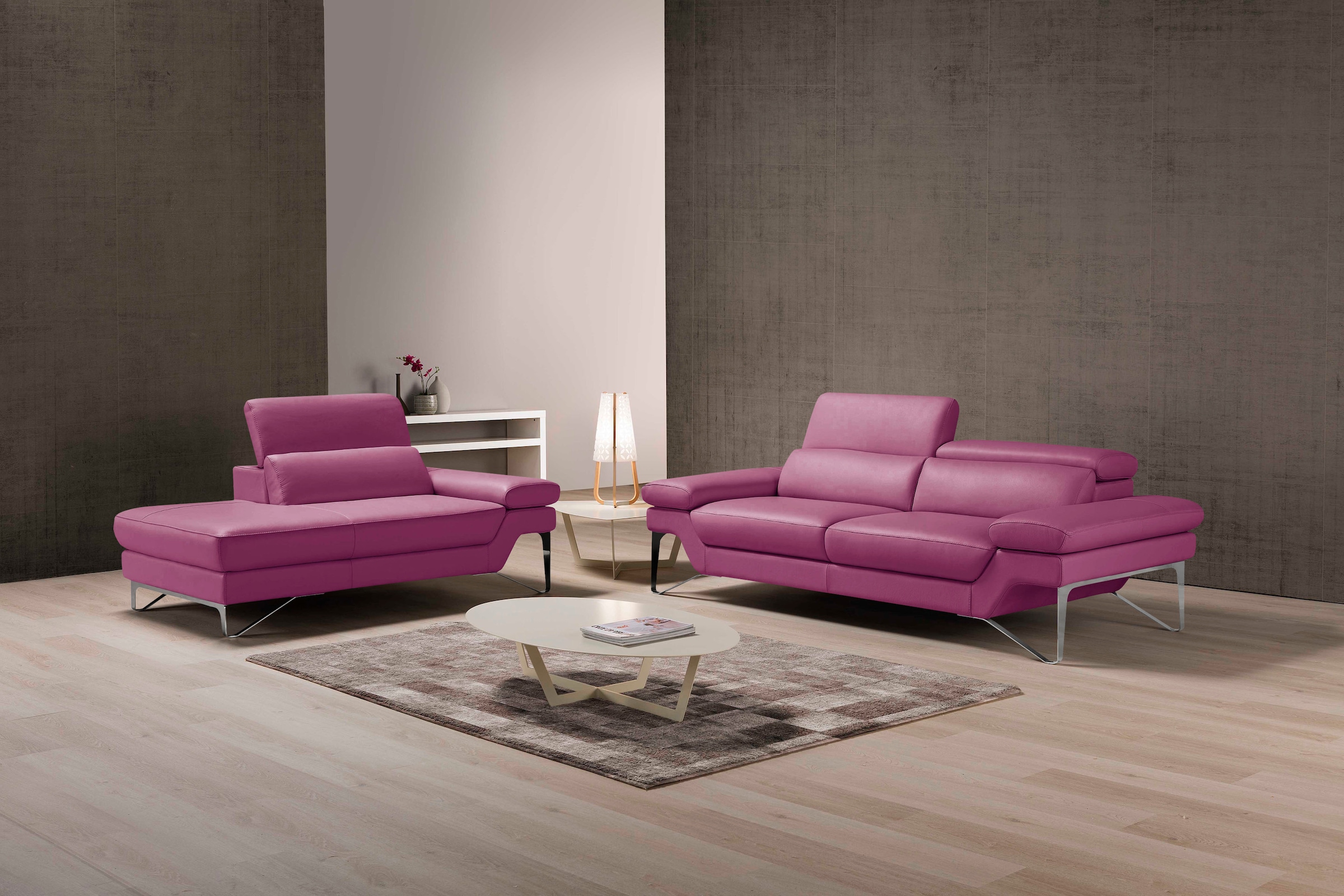 Egoitaliano Polstergarnitur "Princess Design und Sitzkomfort im Einklang, bequem und hochwertig" Set aus 2,5 Sitzer und freitehende Ottomane, Kopfstützen verstellbar