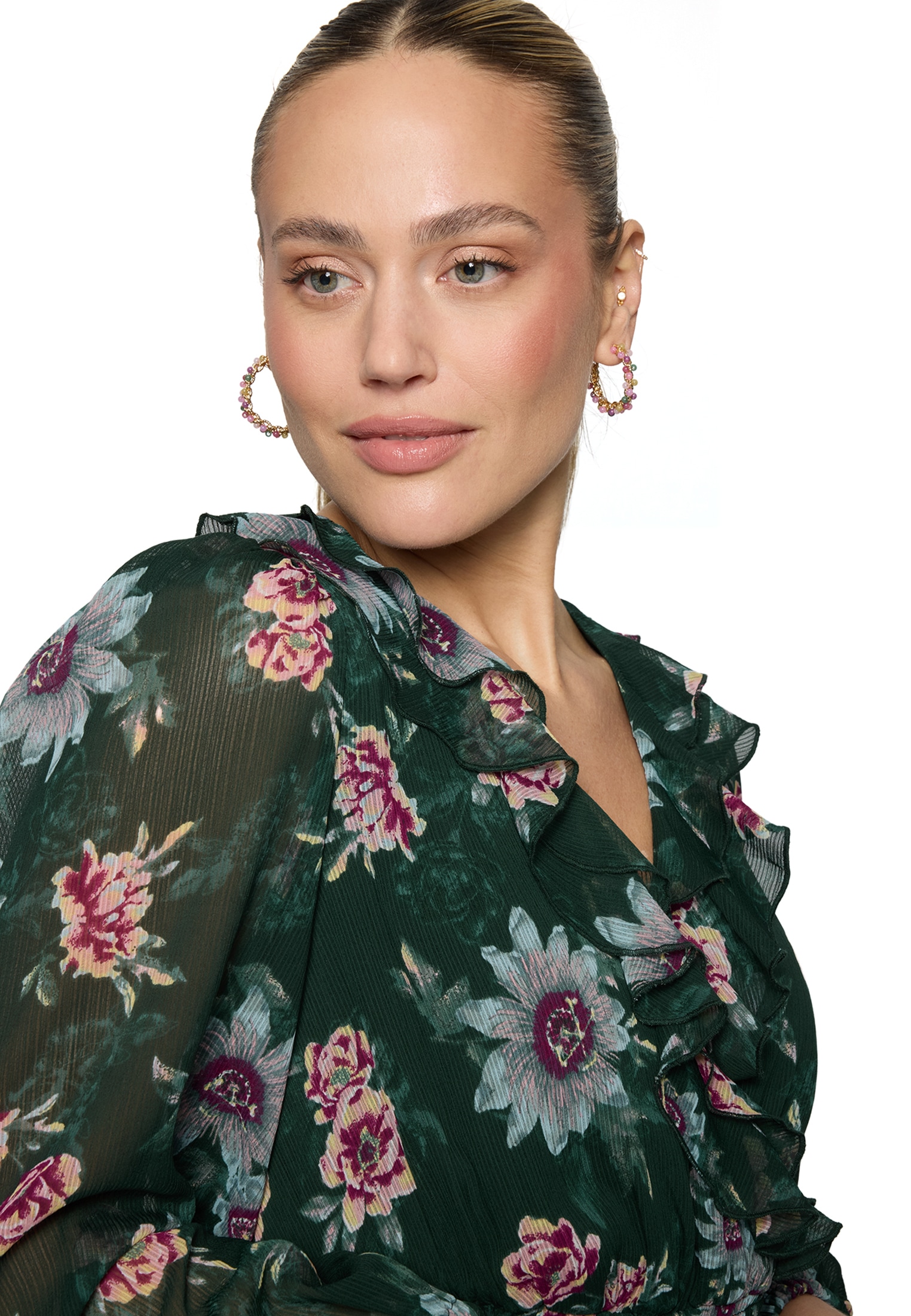 Zero Chiffonkleid »Damen langarm mit Blumen« Rüschen