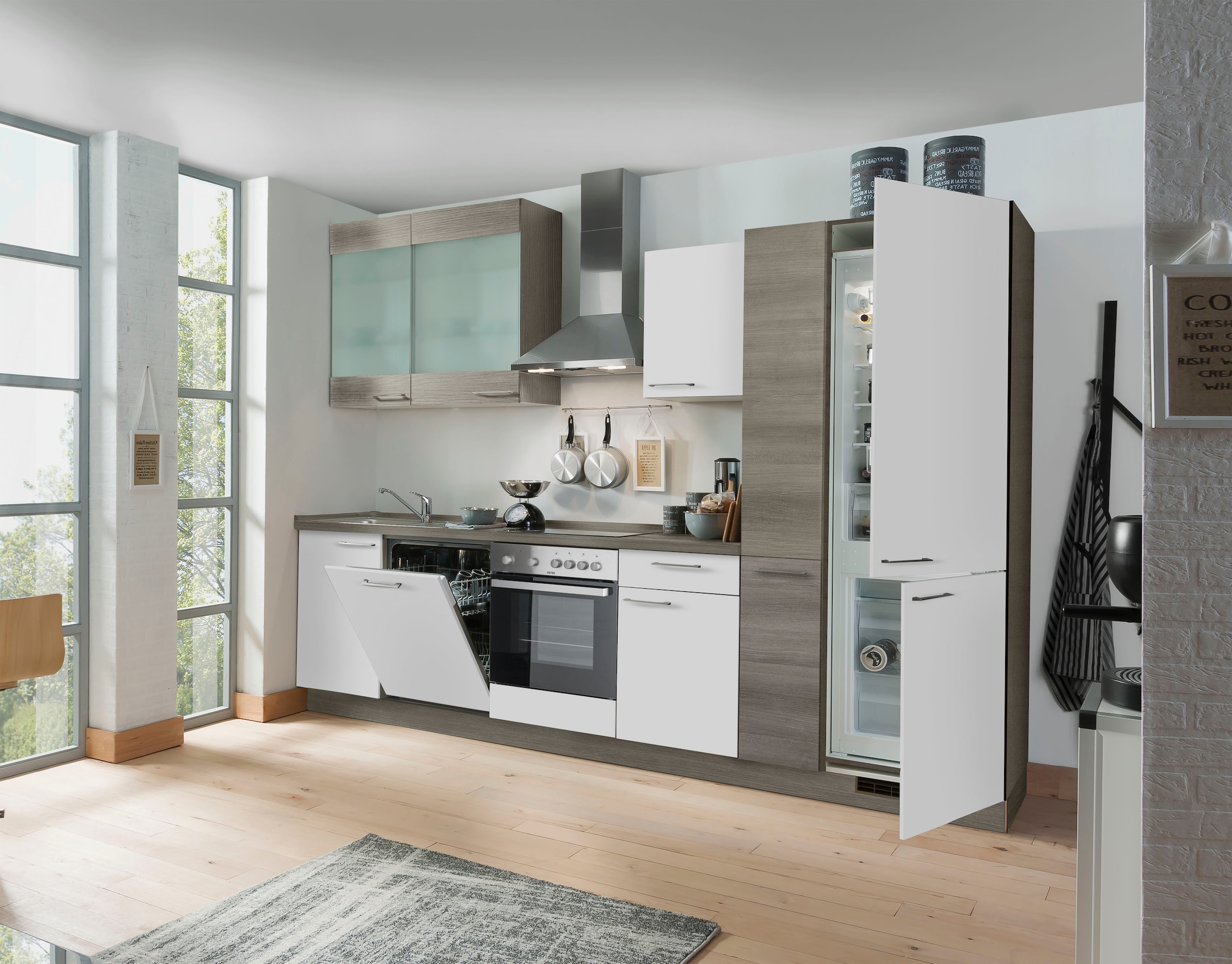 KOCHSTATION Küchenzeile »"KS-Trea", wahlweise mit E-Geräten, höhenverstellbare Füße« vormontiert, mit Vollauszug und Soft-Close-Funktion, Breite 310 cm