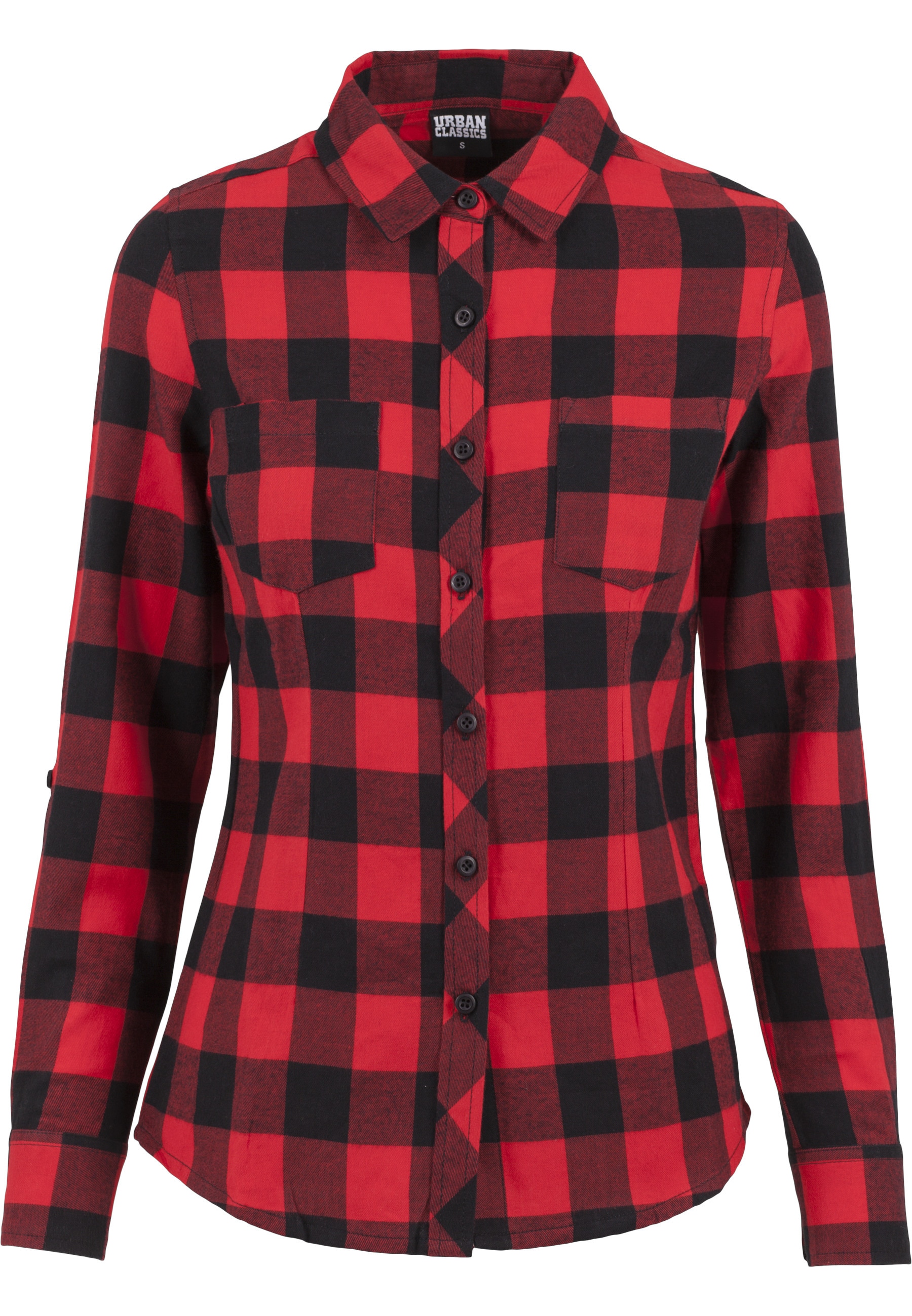 URBAN CLASSICS Langarmhemd "Urban Classics Damen Ladies Turnup Checked Flanell Shirt" 1 Stk.