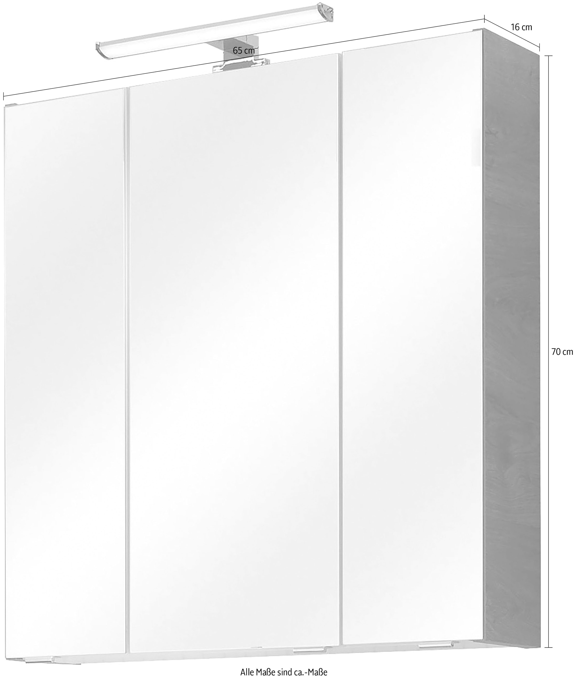 Saphir Spiegelschrank »Quickset Badschrank, 3 Spiegeltüren, 6 Einlegeböden, 65 cm breit«, inkl. LED-Beleuchtung, Türdämpfer, Schalter-/Steckdosenkombination
