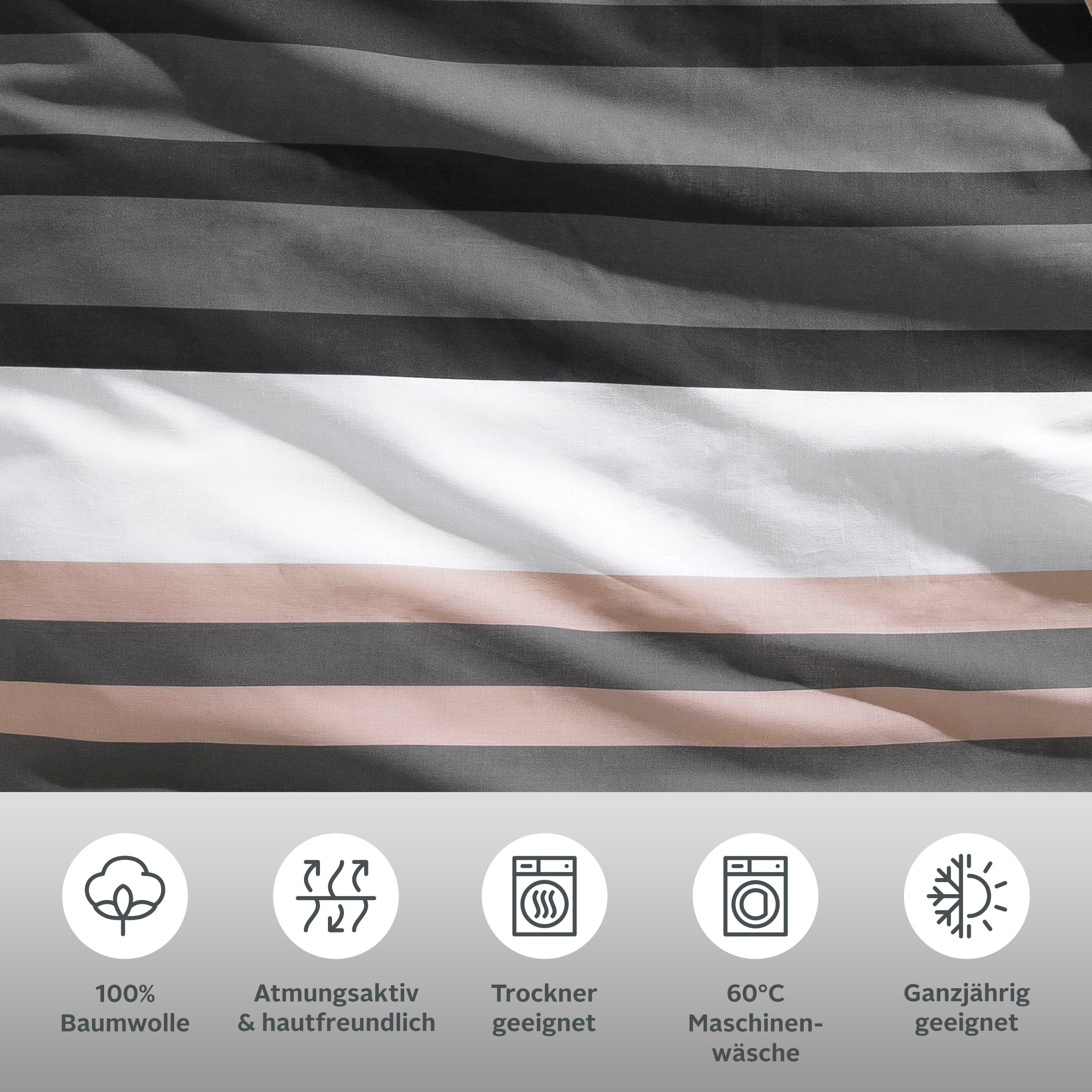 Thumbnail - H.I.S Bettwäsche "Majoran" 3 Stk. gestreifte Bettwäsche in verschiedenen Qualitäten