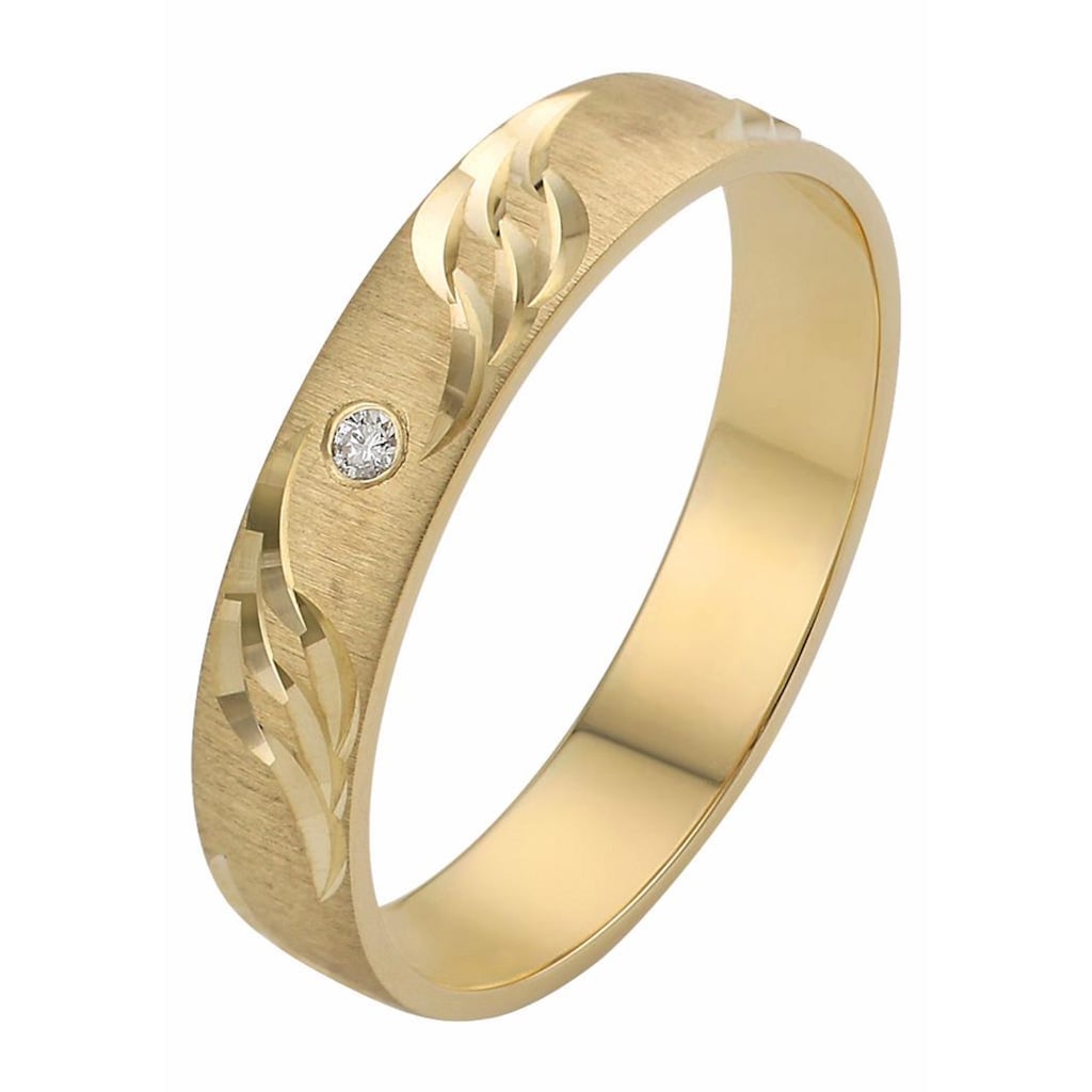 Firetti Trauring »Schmuck Geschenk Gold 375 Hochzeit Ehering "LIEBE" Welle«, Made in Germany, wahlweise mit oder ohne Brillant