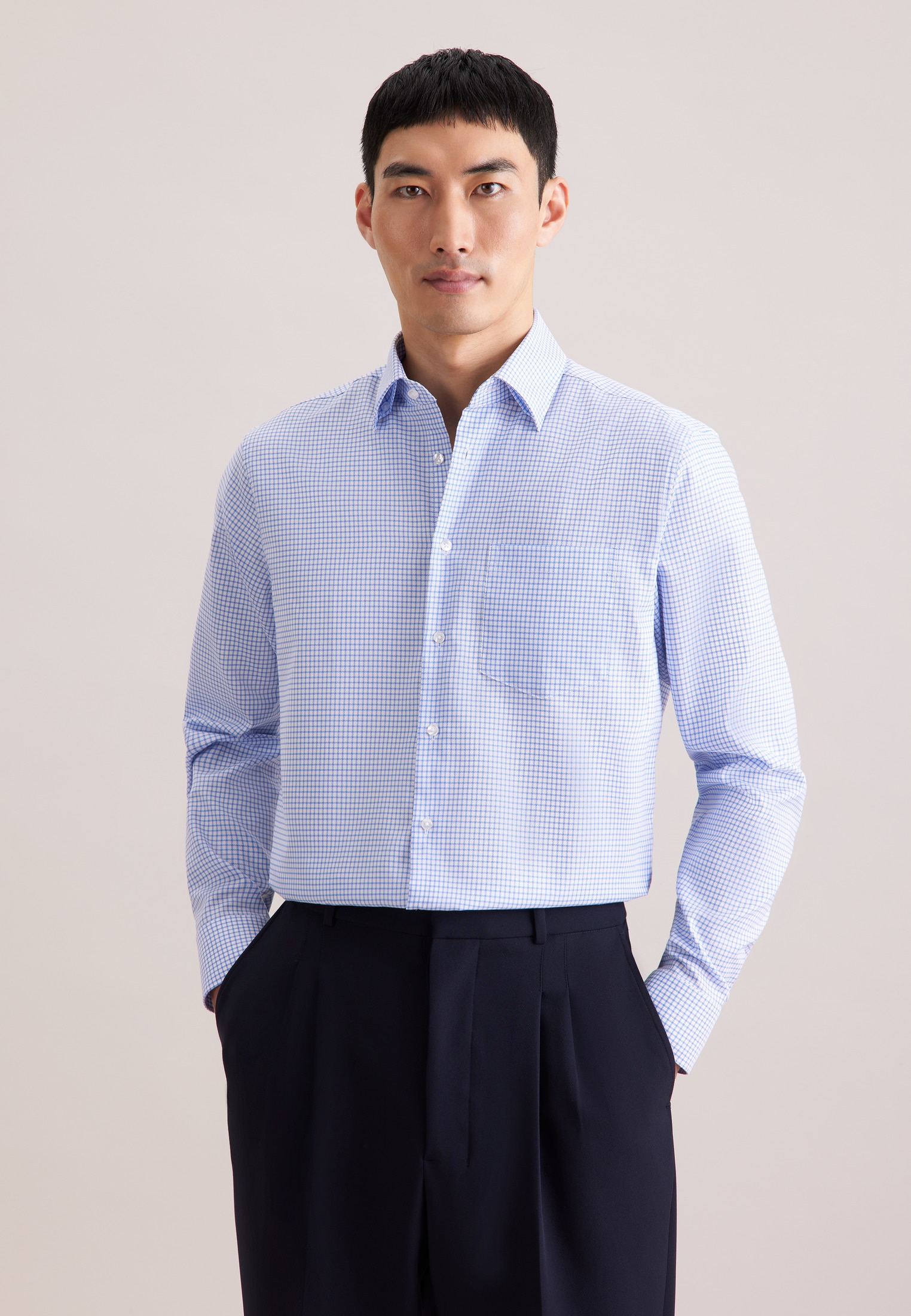 seidensticker Businesshemd "Schwarze Rose" Regular 1/1 Covered-Button-Down-Kragen Karo