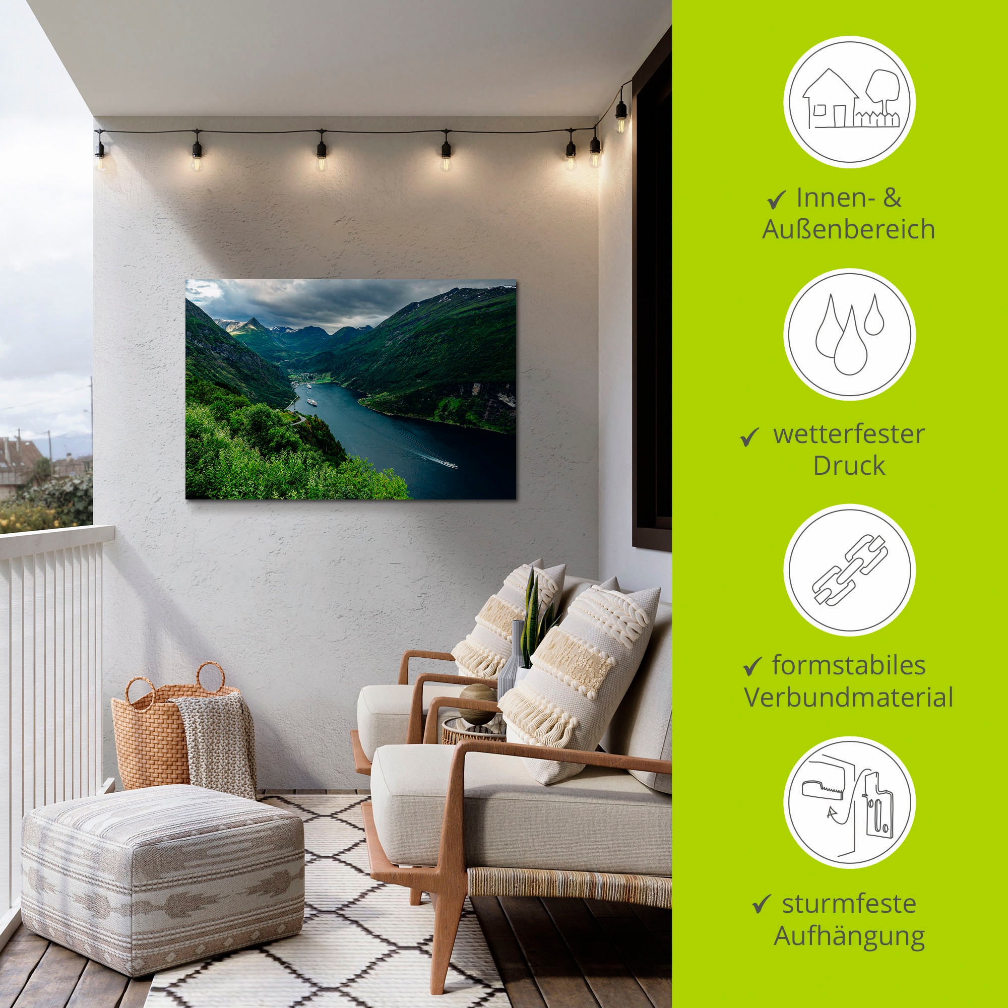 Artland Wandbild »Blick auf den Geirangerfjord Norwegen«, Küste, (1 St.), als Alubild, Outdoorbild, Leinwandbild, Poster in verschied. Größen