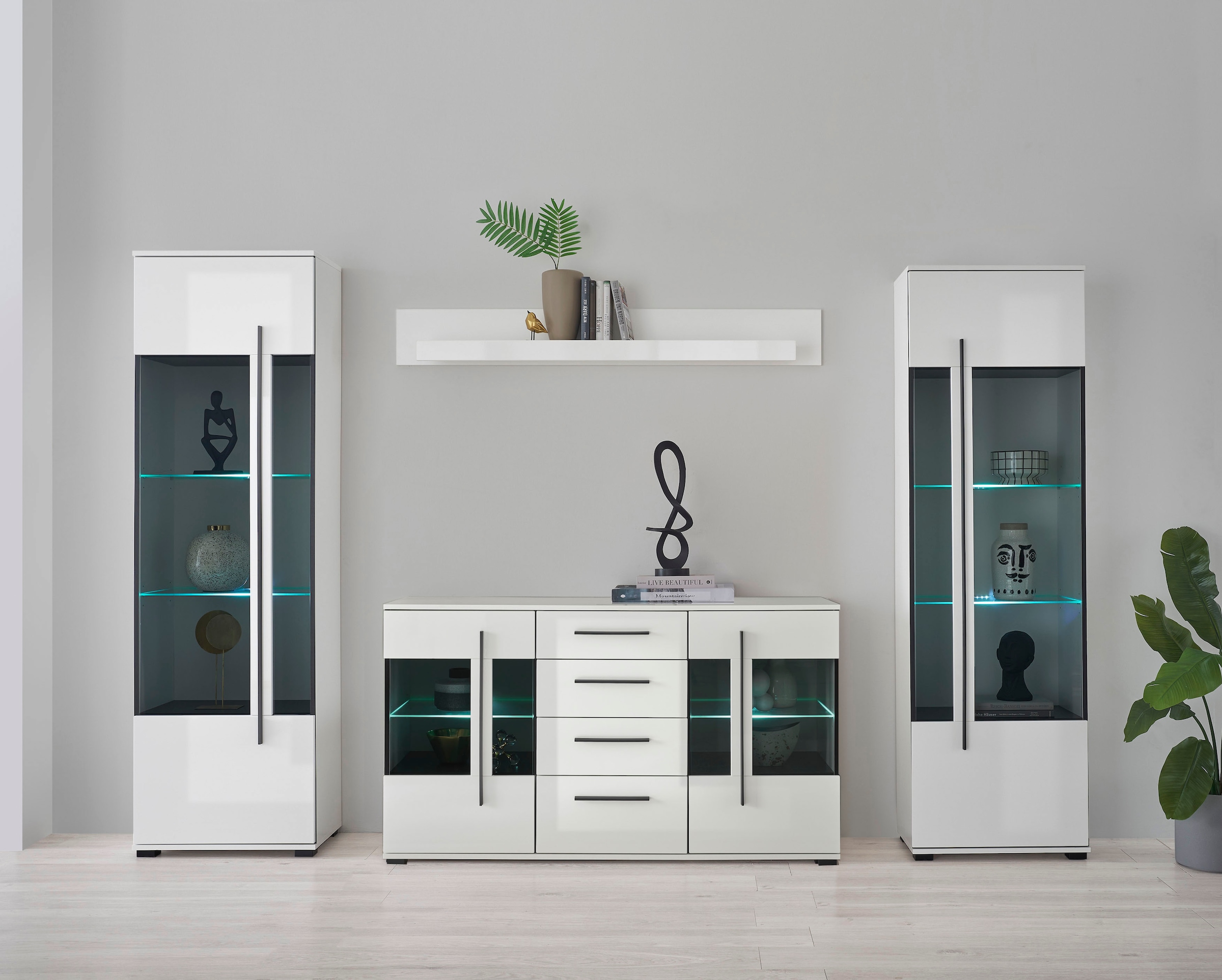 Home affaire Wohnwand "Cantara, Anbauwand, Wohnzimmer-Set, in Eiche Evoke, Weiß oder Kaschmir" Set, 4 Stk. tlg.