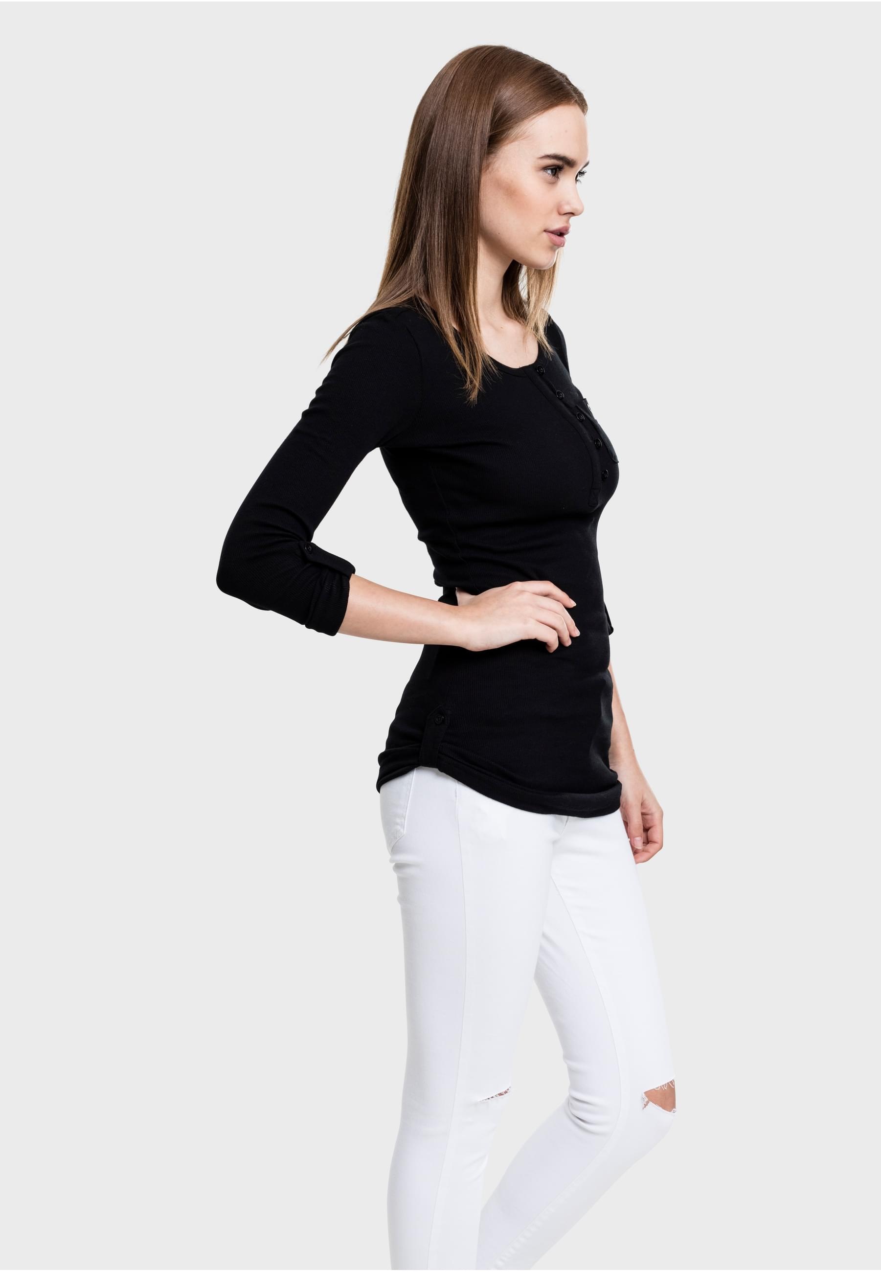 URBAN CLASSICS Longsleeve »Urban Classics Damen Ladies Long Rib Pocket Turnup Tee« 1 Stk. tlg.