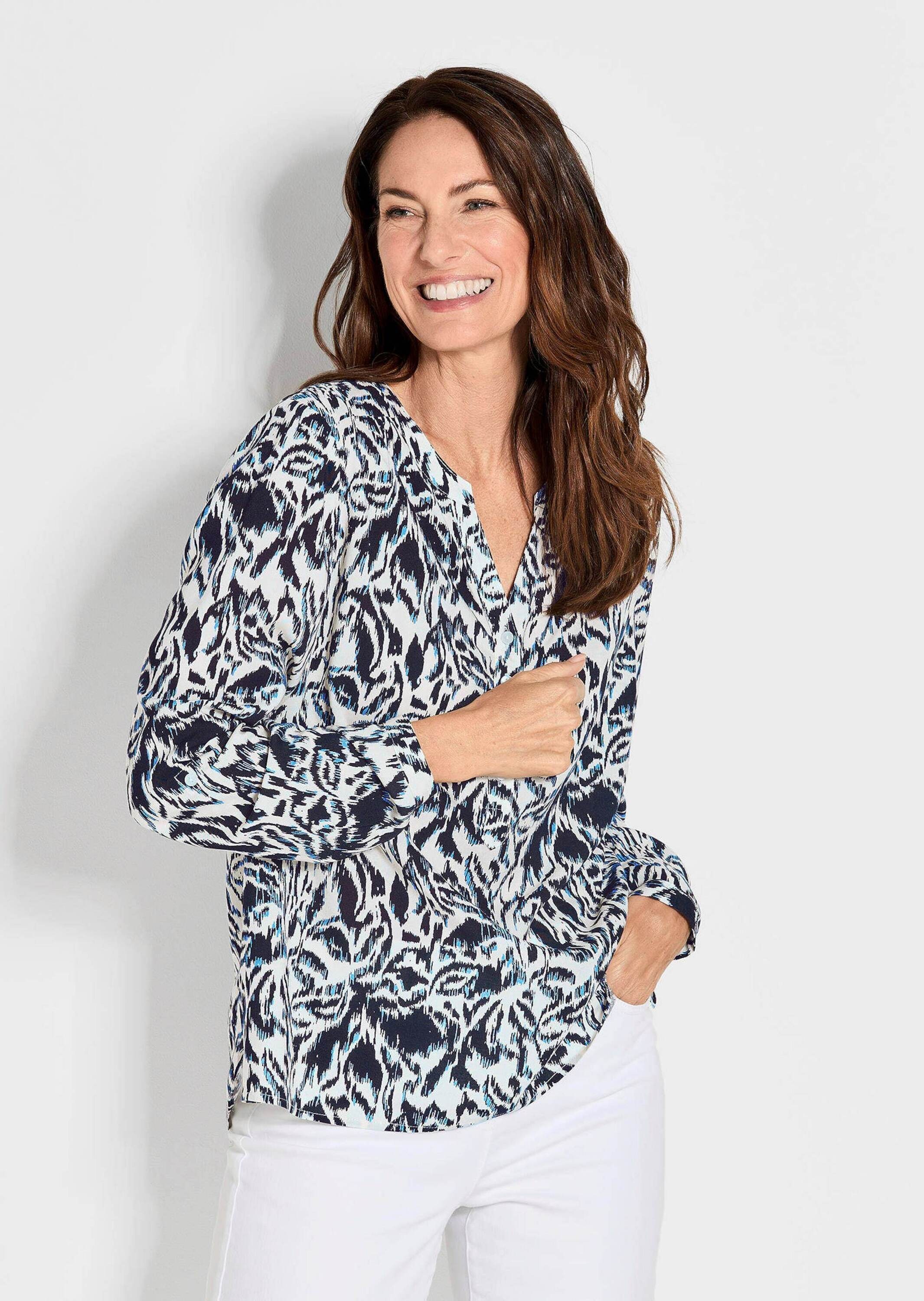 GOLDNER Schlupfbluse "Florale Druckbluse mit V-Ausschnitt" Unikat-Print günstig online kaufen