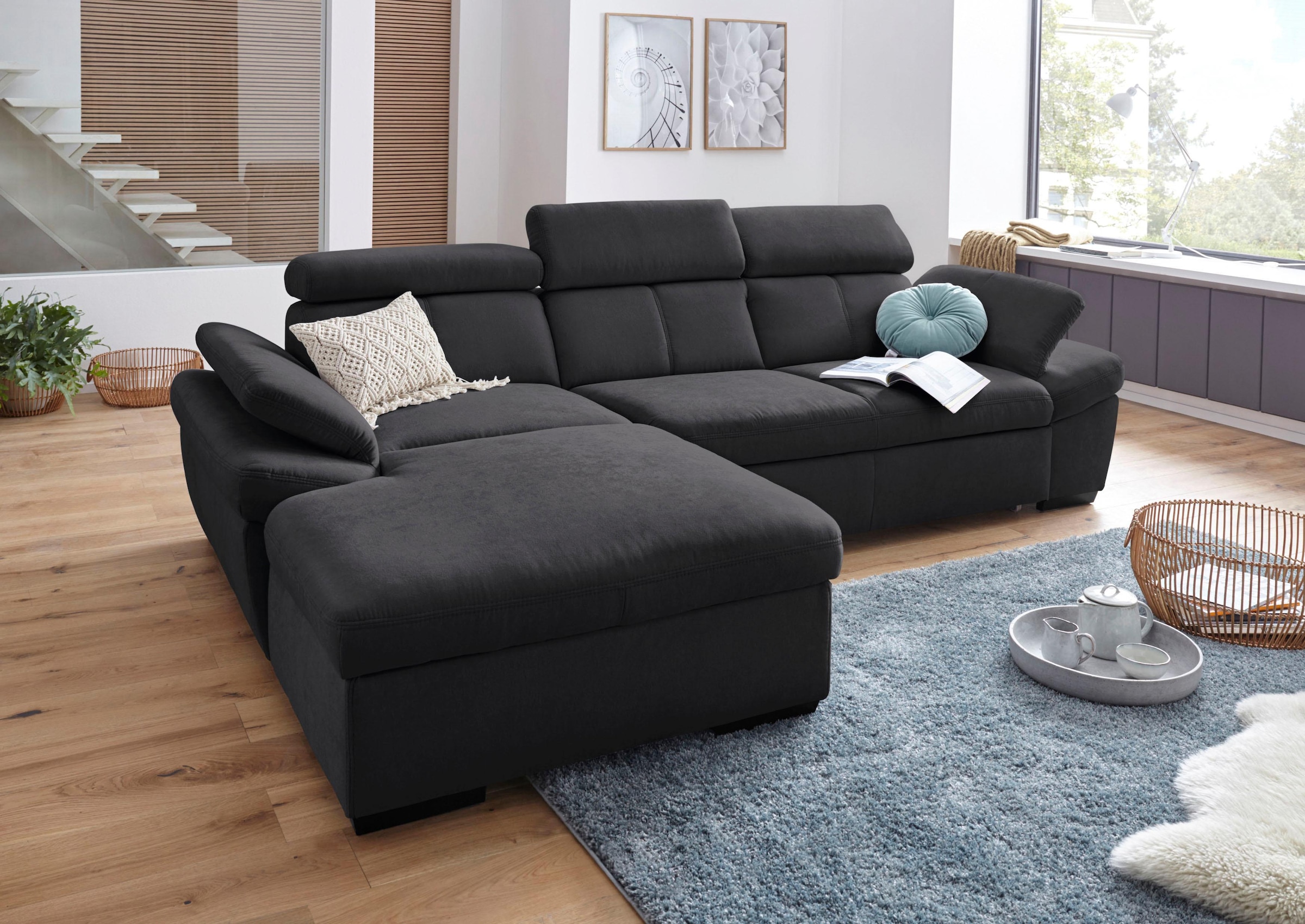 exxpo - sofa fashion Ecksofa "Salerno, inkl. Arm-& Kopfteilverstellung, bequem, Breite 280cm, L-Form" wahlweise mit Bettfunktion und Bettkasten, tolle Detailverarbeitung