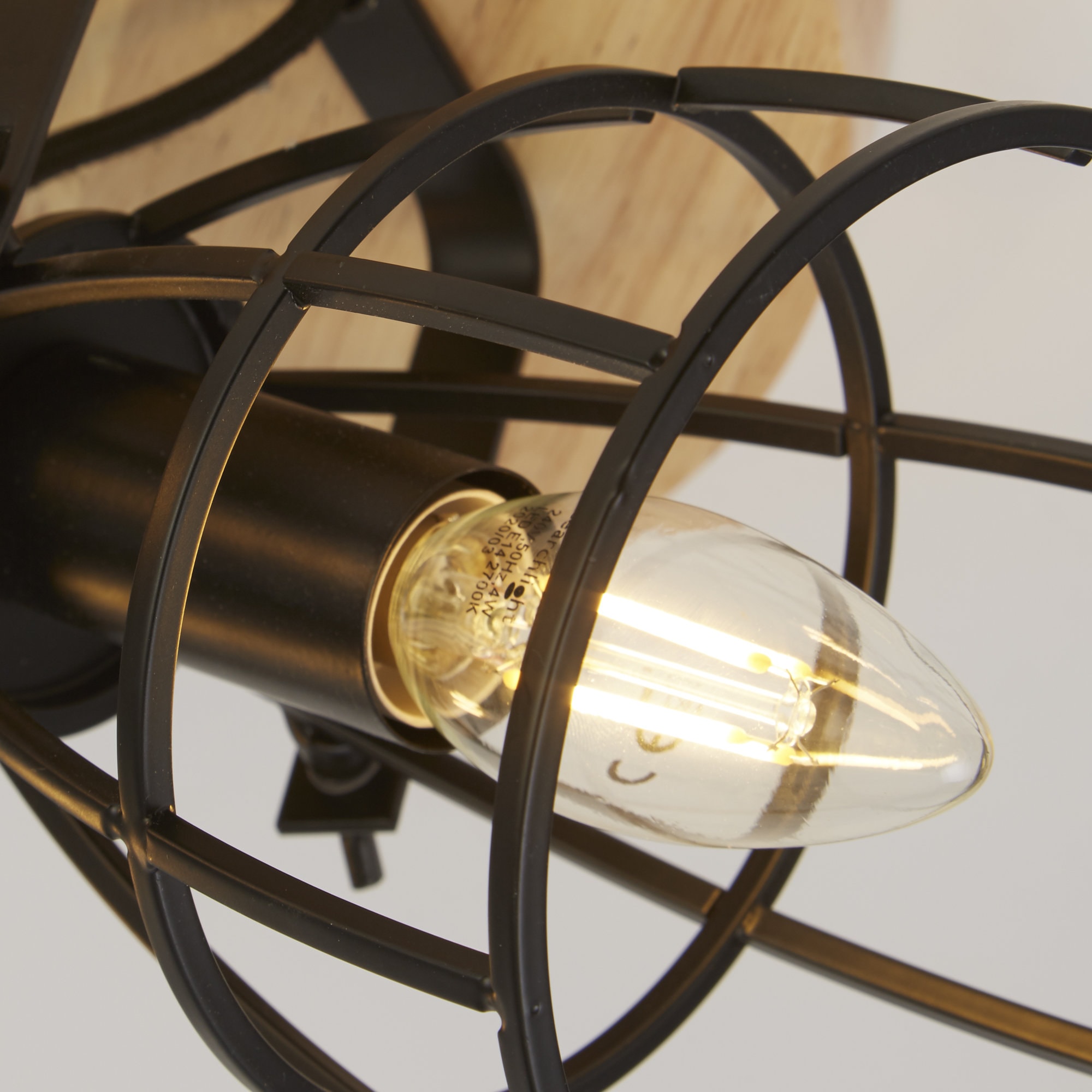 Searchlight Deckenleuchte »Vision 3Lt Deckenleuchte - Mattschwarzes Metall & Holz« E14 1 Stk.