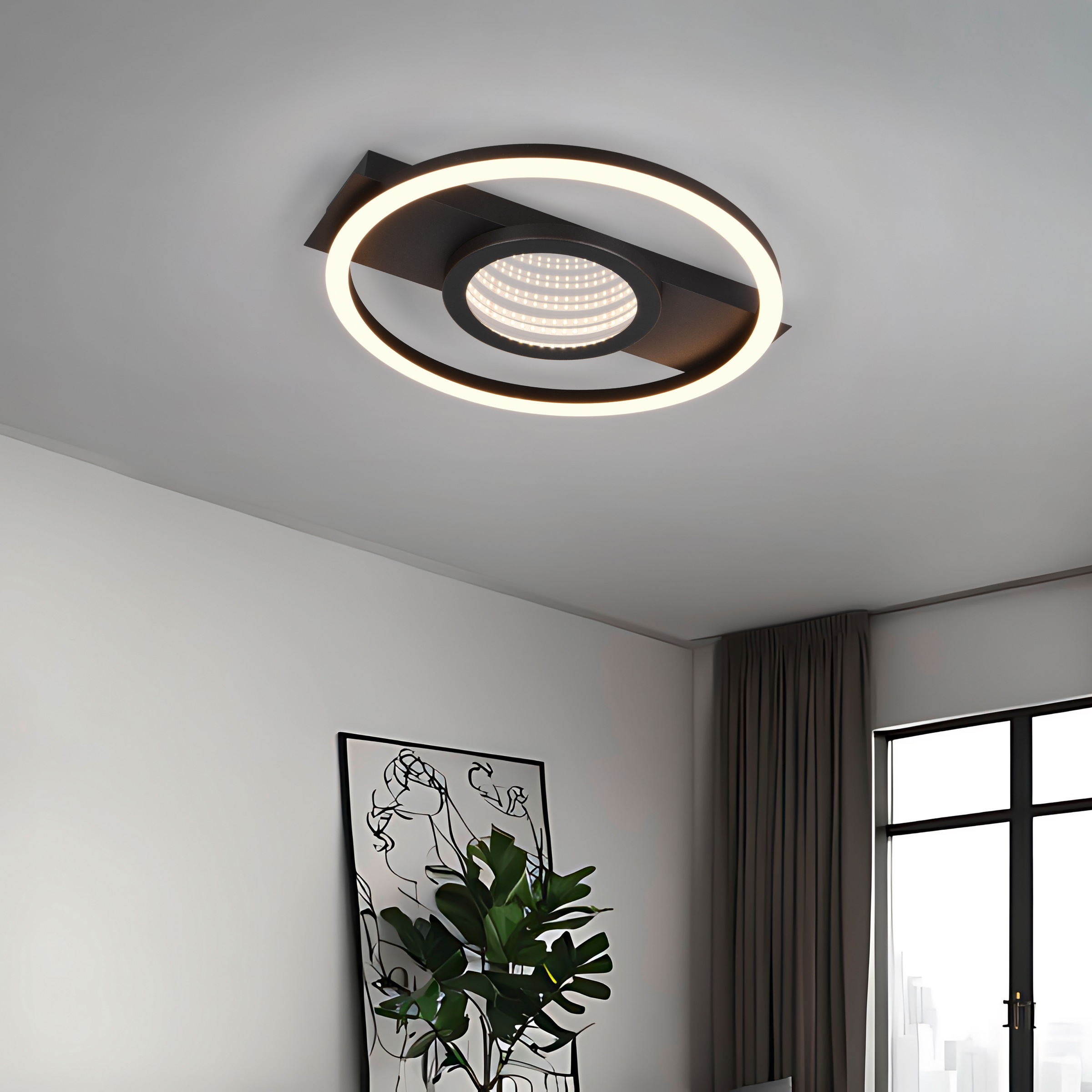 REALITY Leuchten LED Deckenleuchte »WHEELER, LED Deckenlampe 16W 2000 Lumen 3000K warmweißes Licht«, 1 flammig, Leuchtmittel LED-Board | LED fest integriert, Lichteffekte mit Spiegelfolie, 35 x 33 cm, Wand- oder Deckenleuchte