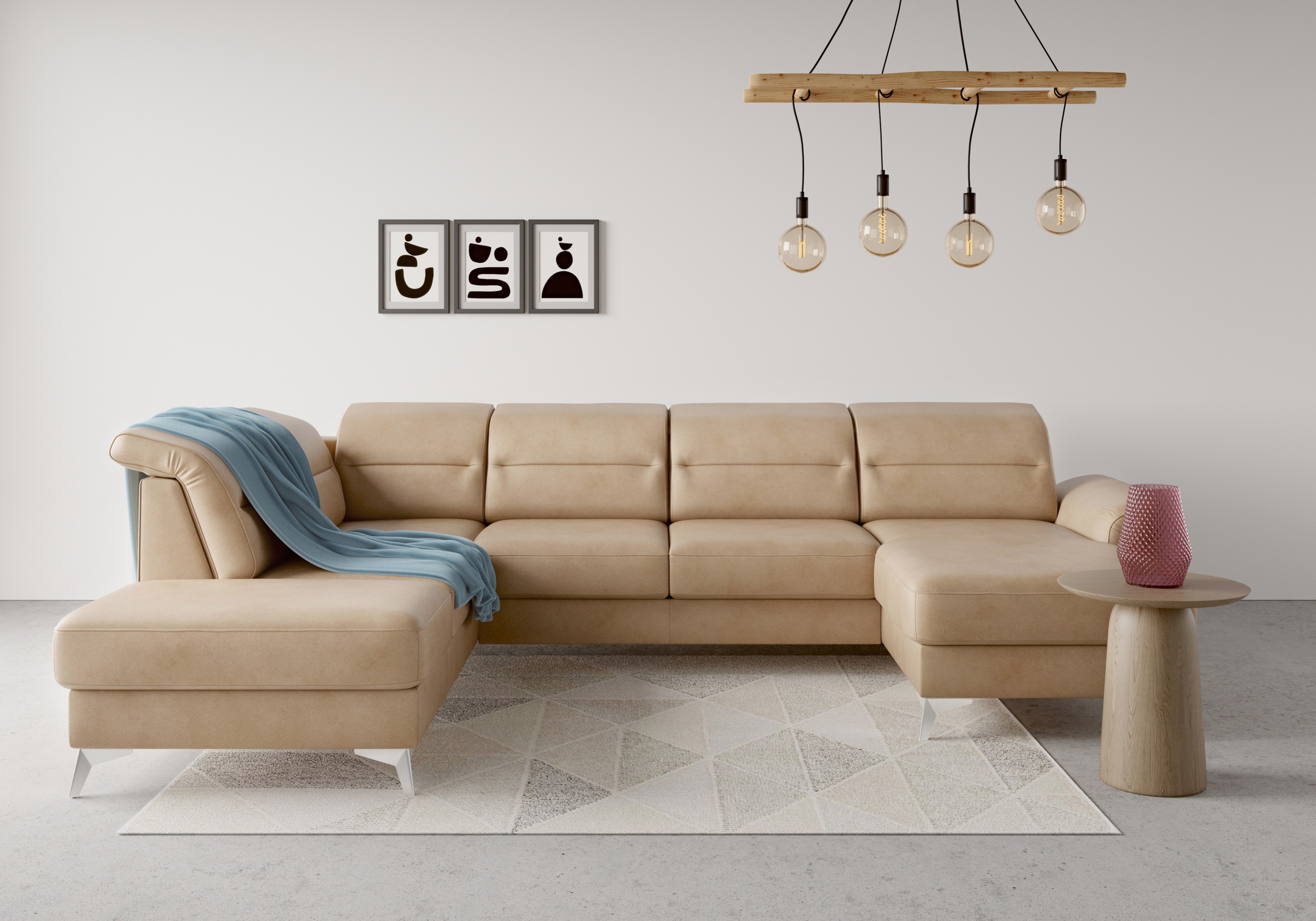 Wohnlandschaft SIT & MORE "Sinatra U-Form", braun (macchiato), B:326cm H:85cm T:220cm, 100% Polyester, Sofas, Wohnlandschaft, optional mit Kopfteilverstellung und Armteilfunktion etc.