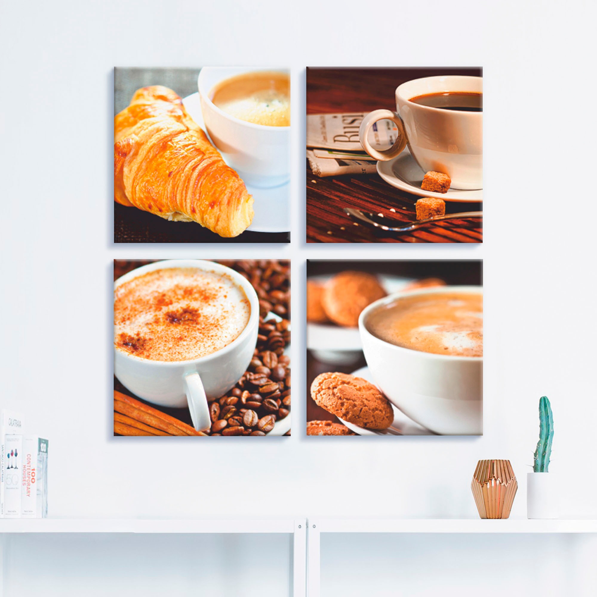 Artland Leinwandbild "Kaffeetassen und Zeitung, Milchkaffee", Getränke, (4 günstig online kaufen