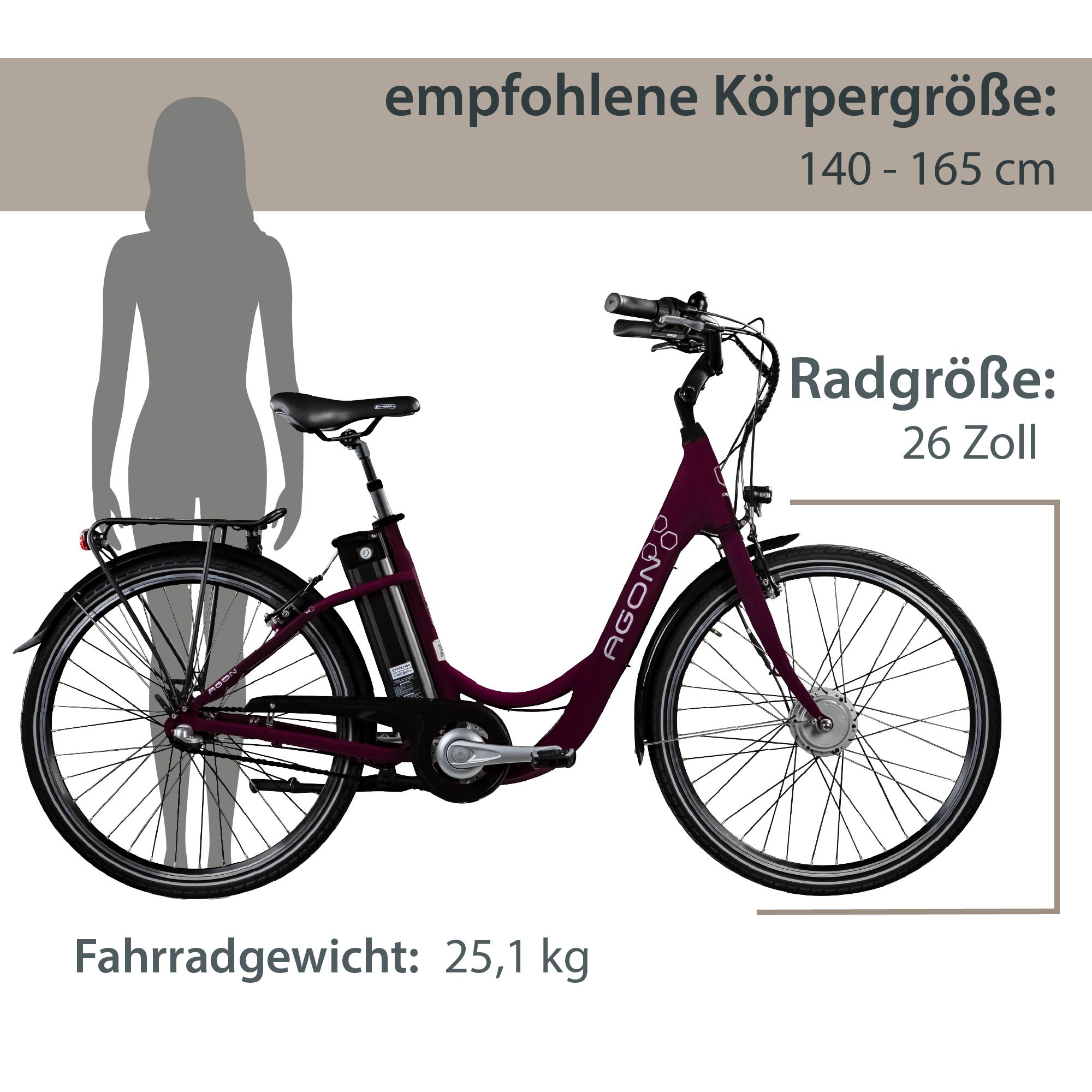 Thumbnail - AGON "Axis" 3 Gang Nabenschaltung Frontmotor 250 W Pedelec, Elektrofahrrad für Damen u. Herren